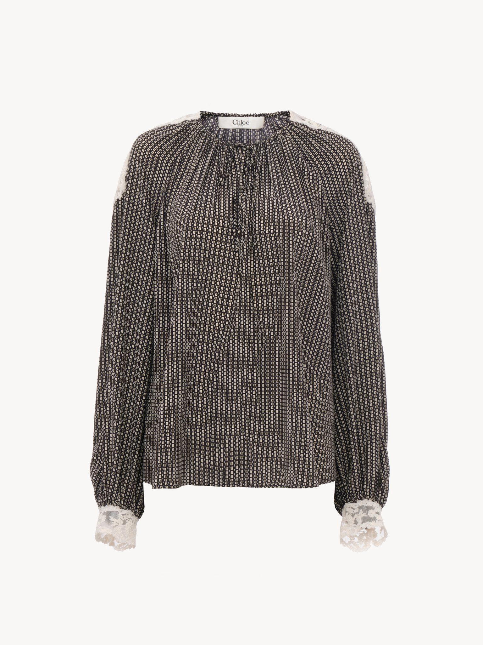 Open-neck top in crêpe de chine & lace Product Image