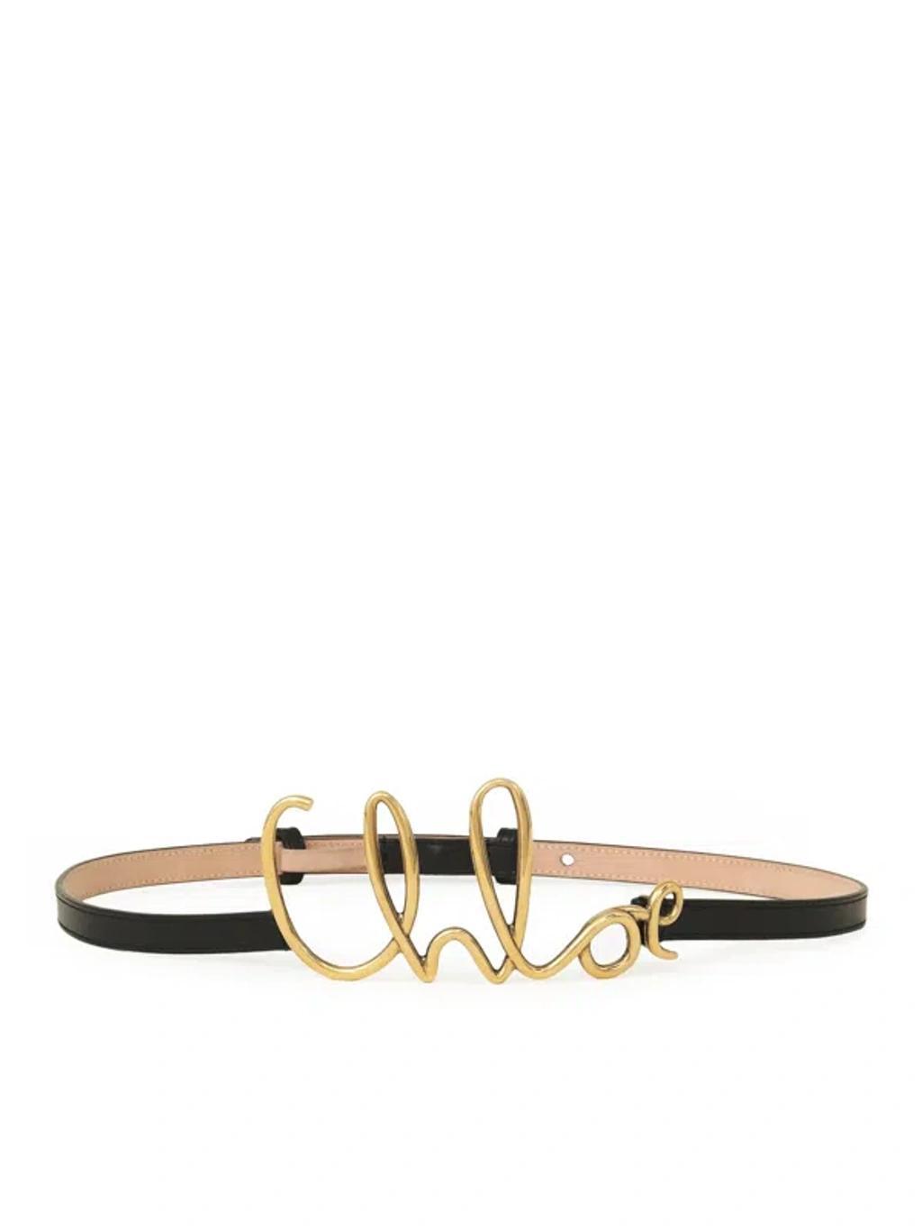 CHLOÉ Iconic Leather Belt Gold-tone Hardware In Black Product Image
