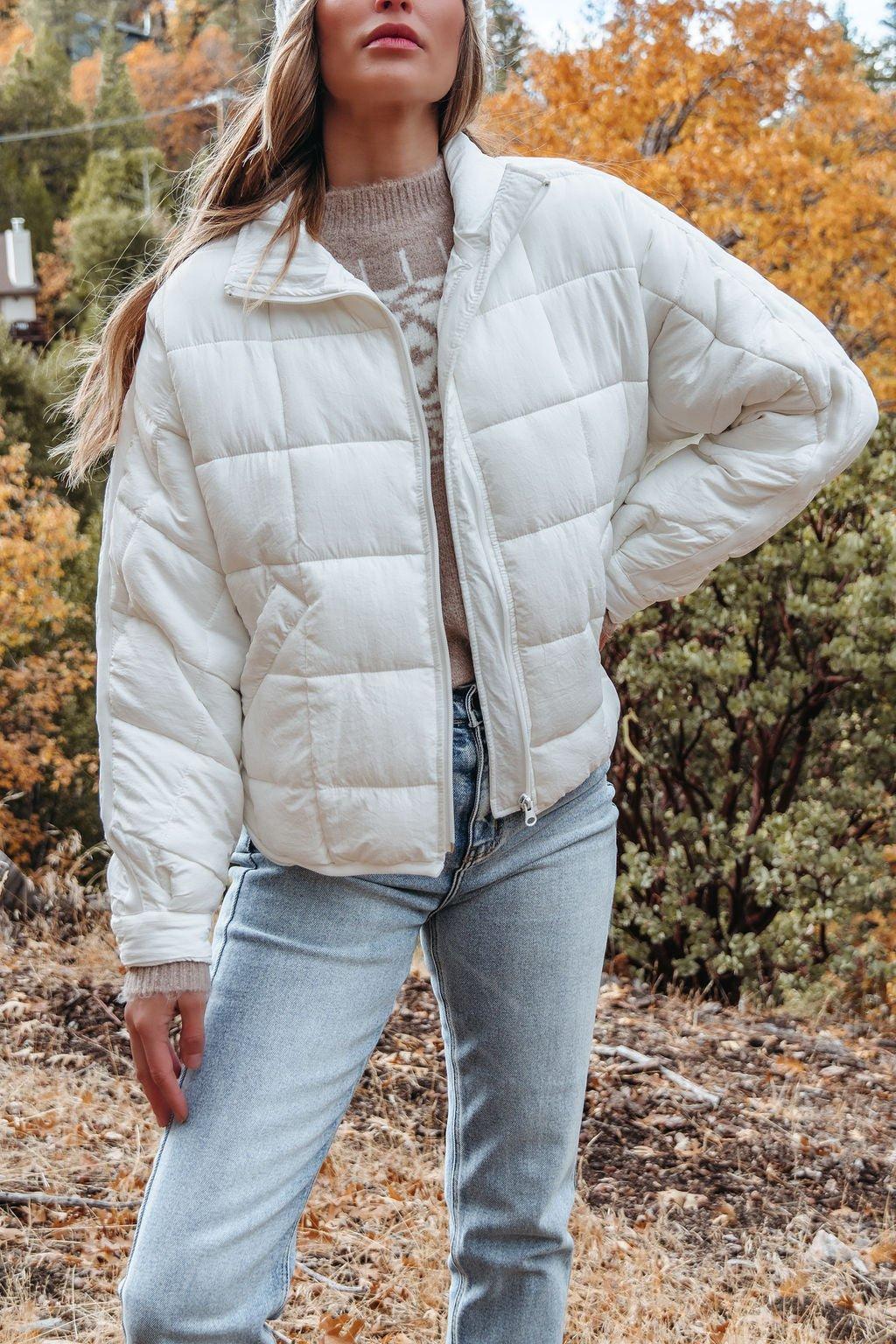 White Zip Up Puffer Jacket - FINAL SALE Product Image