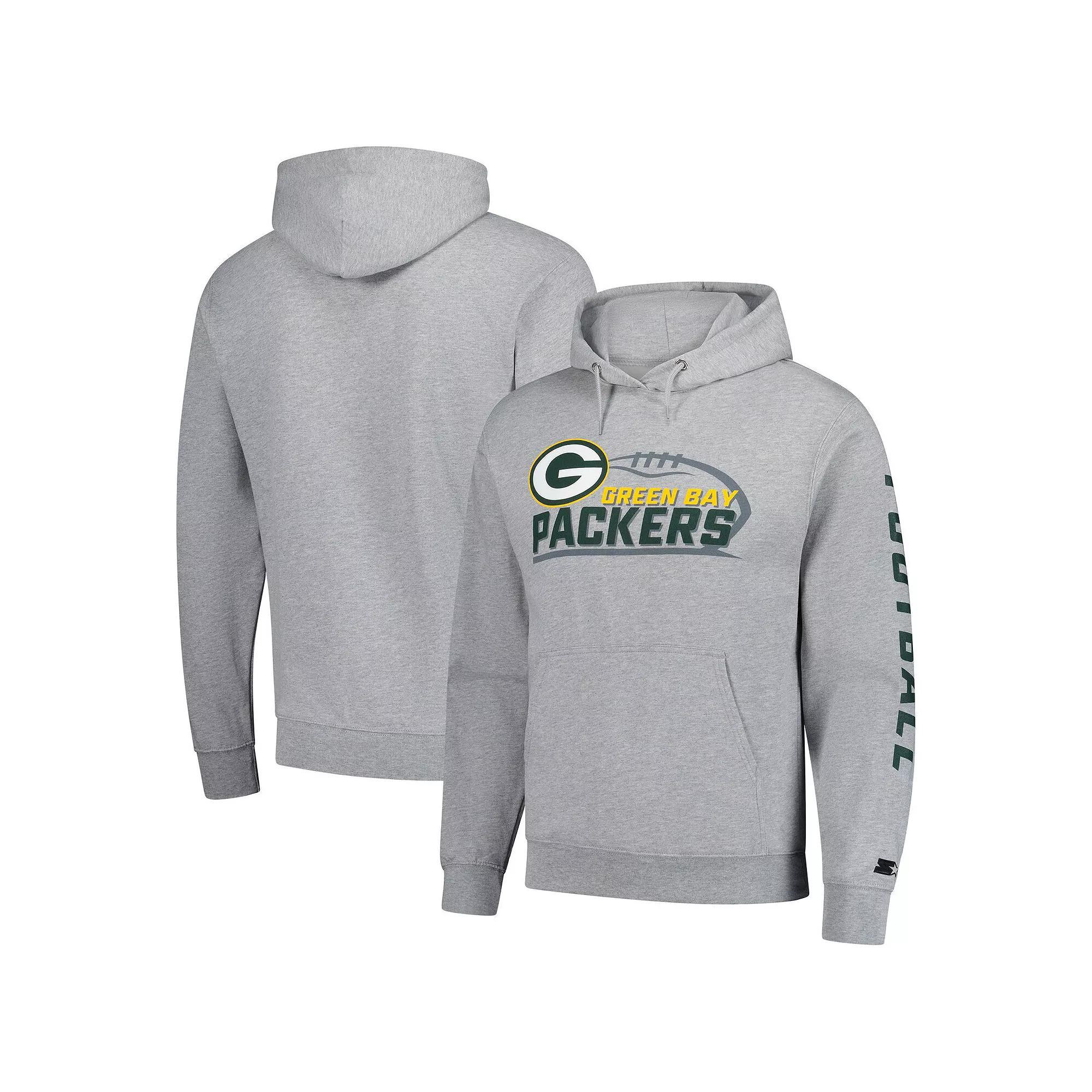 Men's Starter Heather Gray Green Bay Packers Vintage Pullover Hoodie, Size: XXL, Grey Product Image