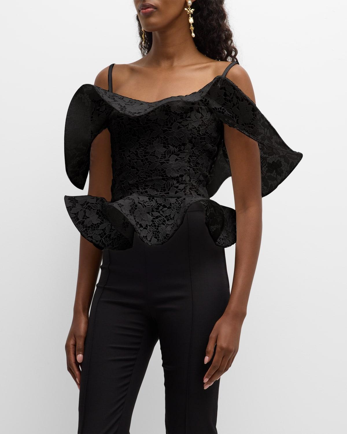 Gardenia Guipure Ruffle Peplum  Blouse Product Image