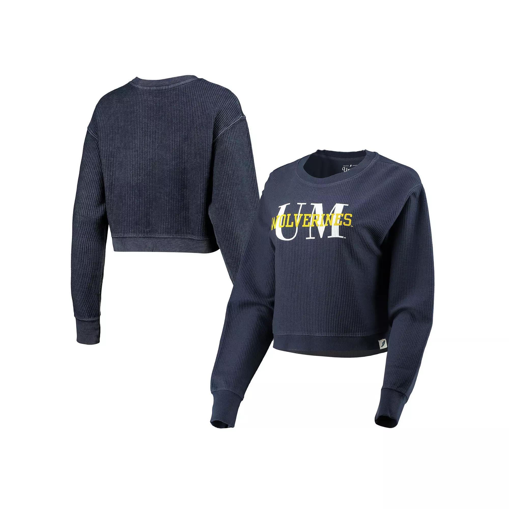 Women's League Collegiate Wear Navy Michigan Wolverines Classic Corded Timber Crop Pullover Sweatshirt, Size: Small, Blue Product Image