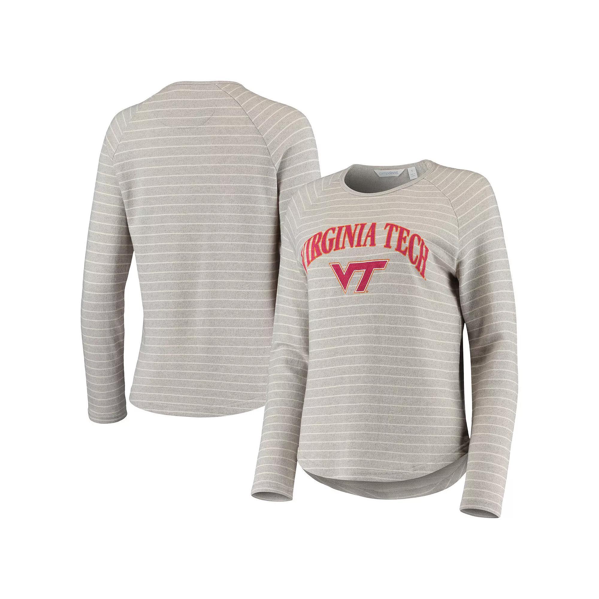 Women's Heathered Gray Virginia Tech Hokies Seaside Striped French Terry Raglan Pullover Sweatshirt, Size: XL, Grey Product Image