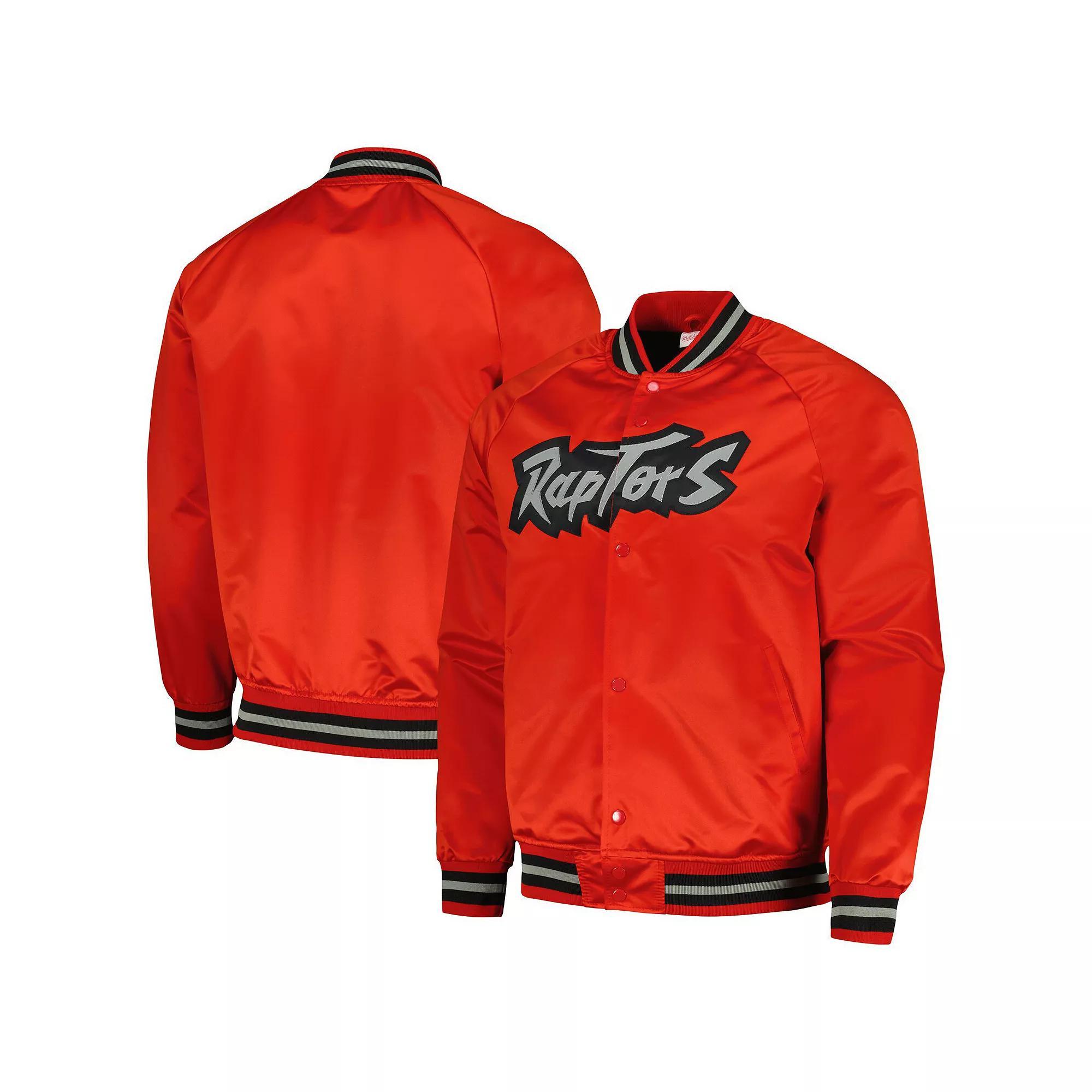 Men's Mitchell & Ness Red Toronto Raptors Hardwood Classics  Throwback Wordmark Raglan Full-Snap Jacket, Size: 3XL, Rpt Red Product Image