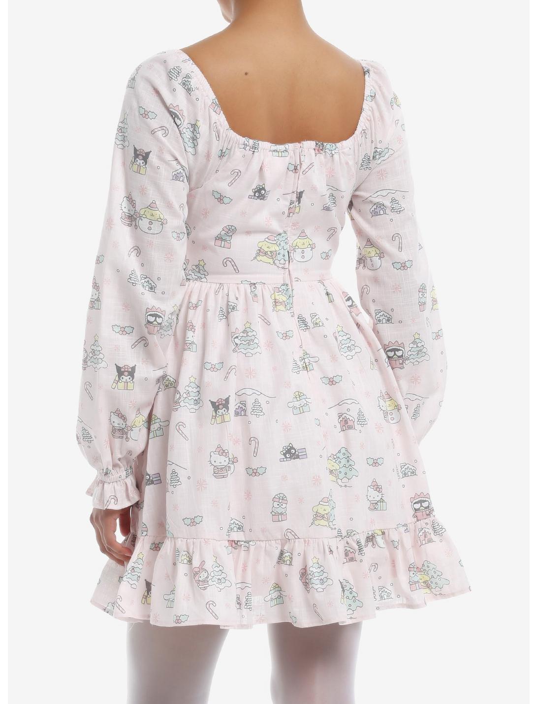 Hello Kitty And Friends Holiday Pink Lace-Up Long-Sleeve Dress Product Image