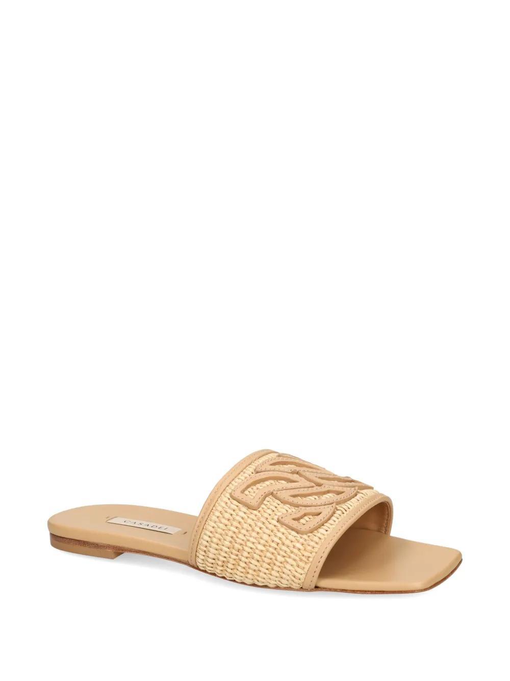 CASADEI Portofino Woven-raffia Slides In Beige Product Image