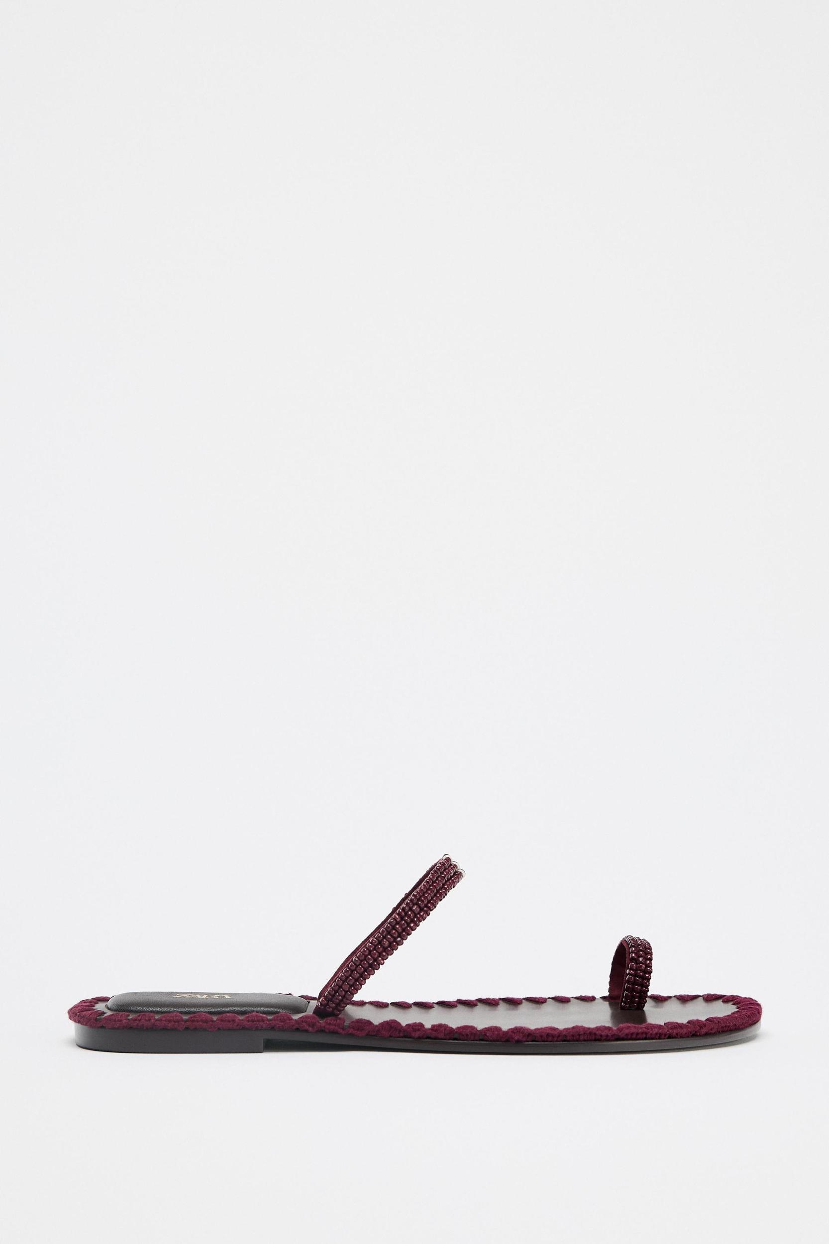 BEADED TOPSTITCHED SANDALS Product Image