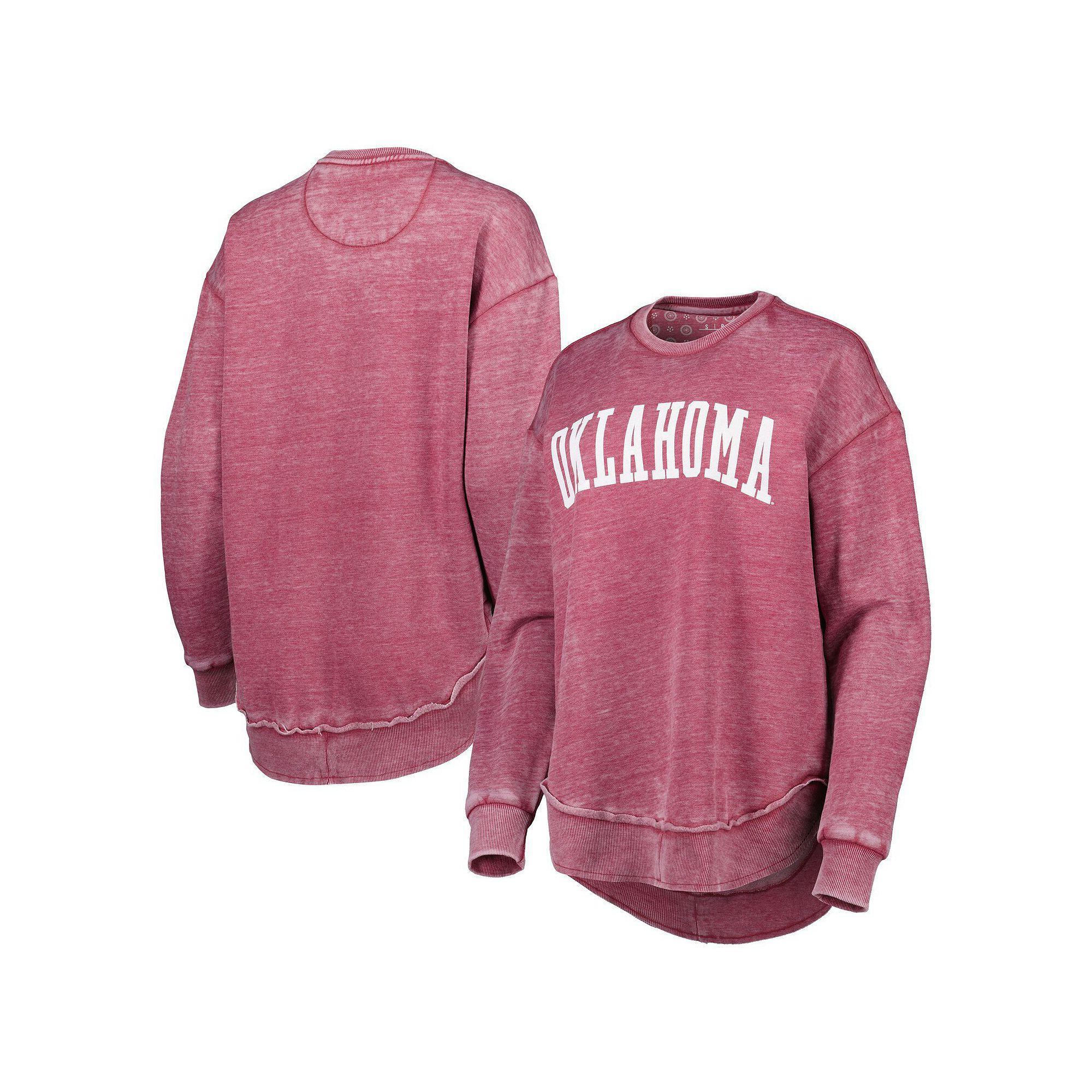 Womens Pressbox Crimson Oklahoma Sooners Vintage Wash Pullover Sweatshirt Product Image
