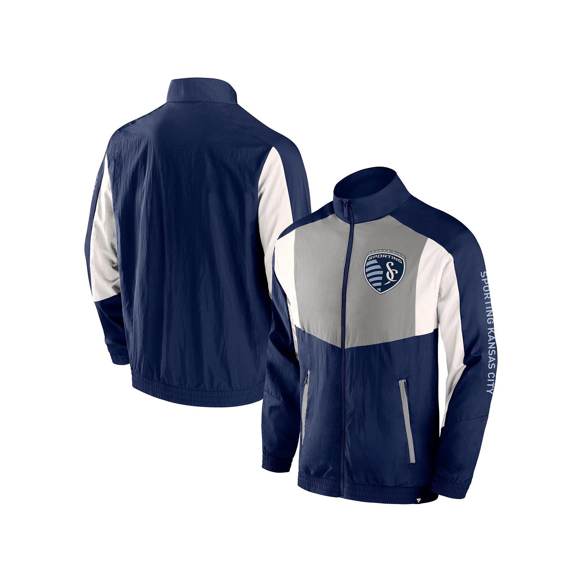 Men's Fanatics Branded  Navy Sporting Kansas City Net Goal Raglan Full-Zip Track Jacket, Size: 2XL, Blue Product Image