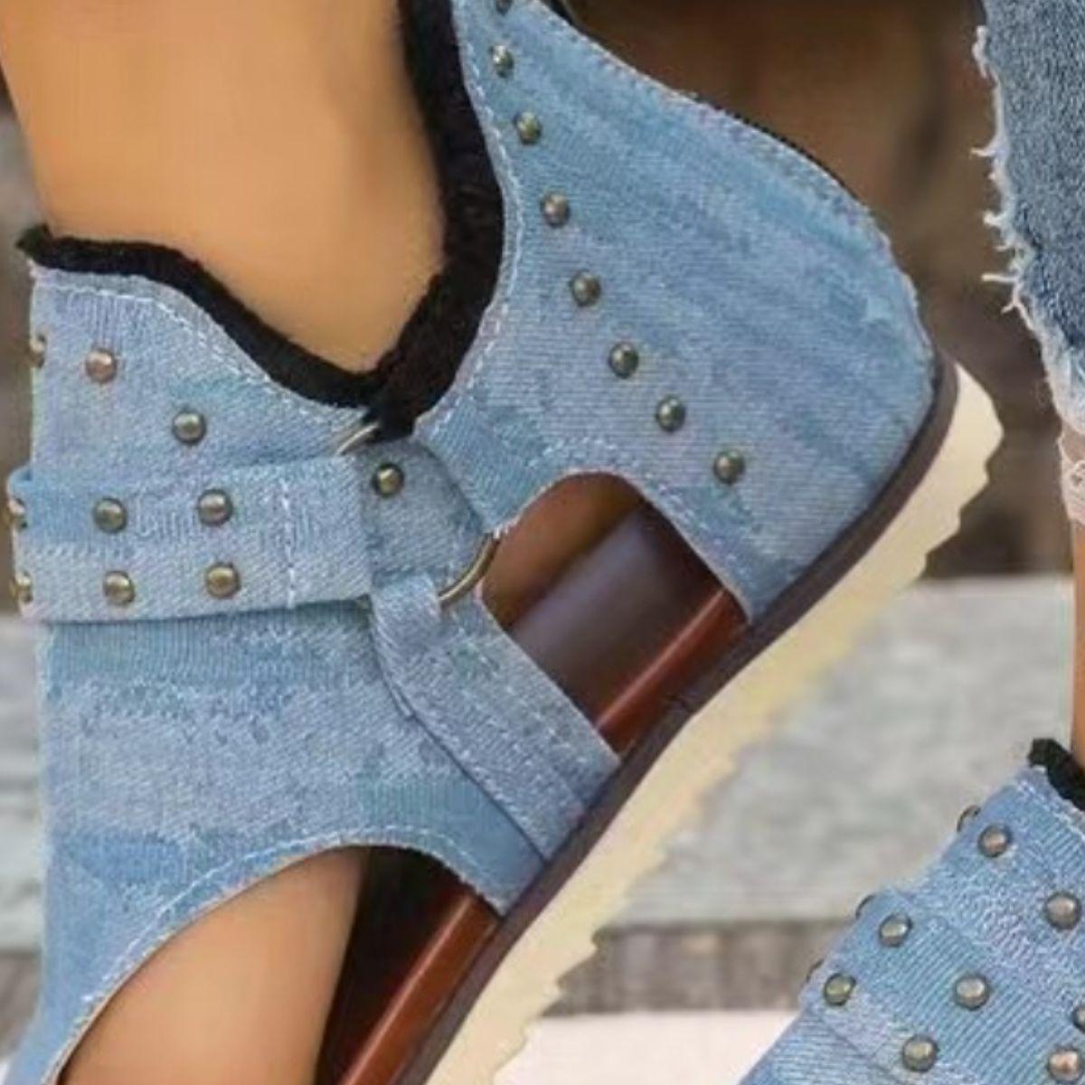 Studded Raw Hem Flat Sandals Product Image