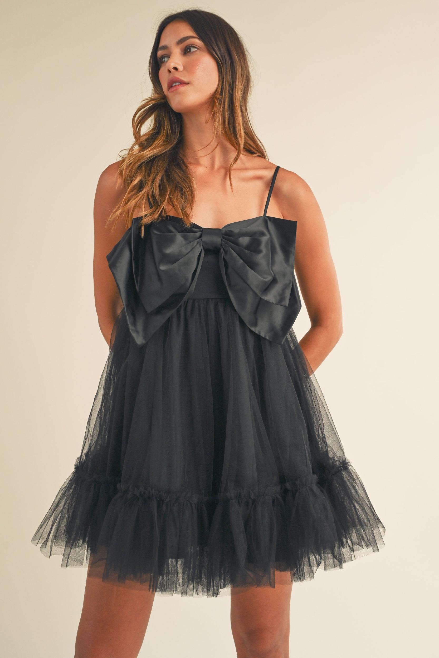 Front Bow Babydoll Mini Dress Product Image
