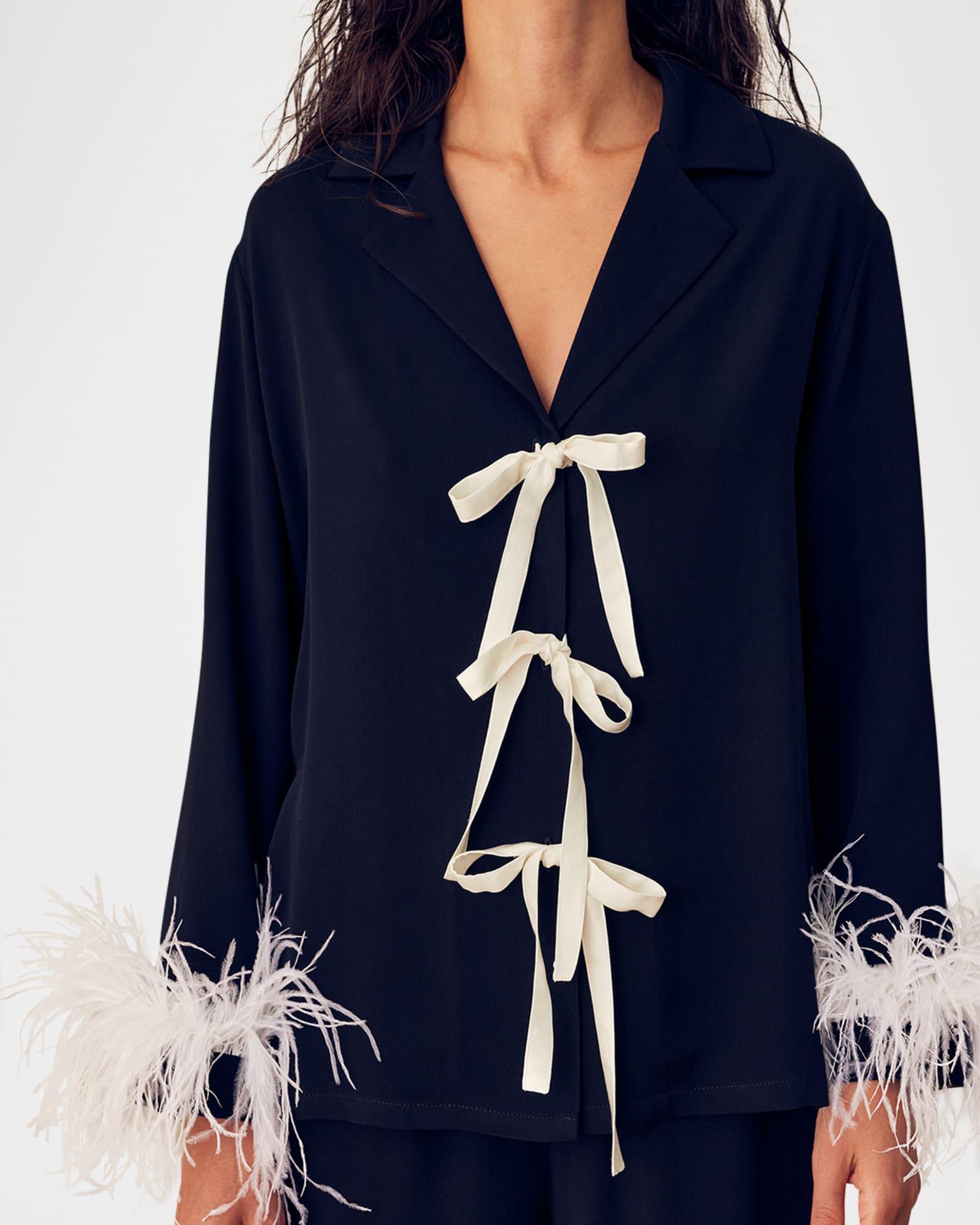 The Bow Feather-Trim Pajama Set Product Image
