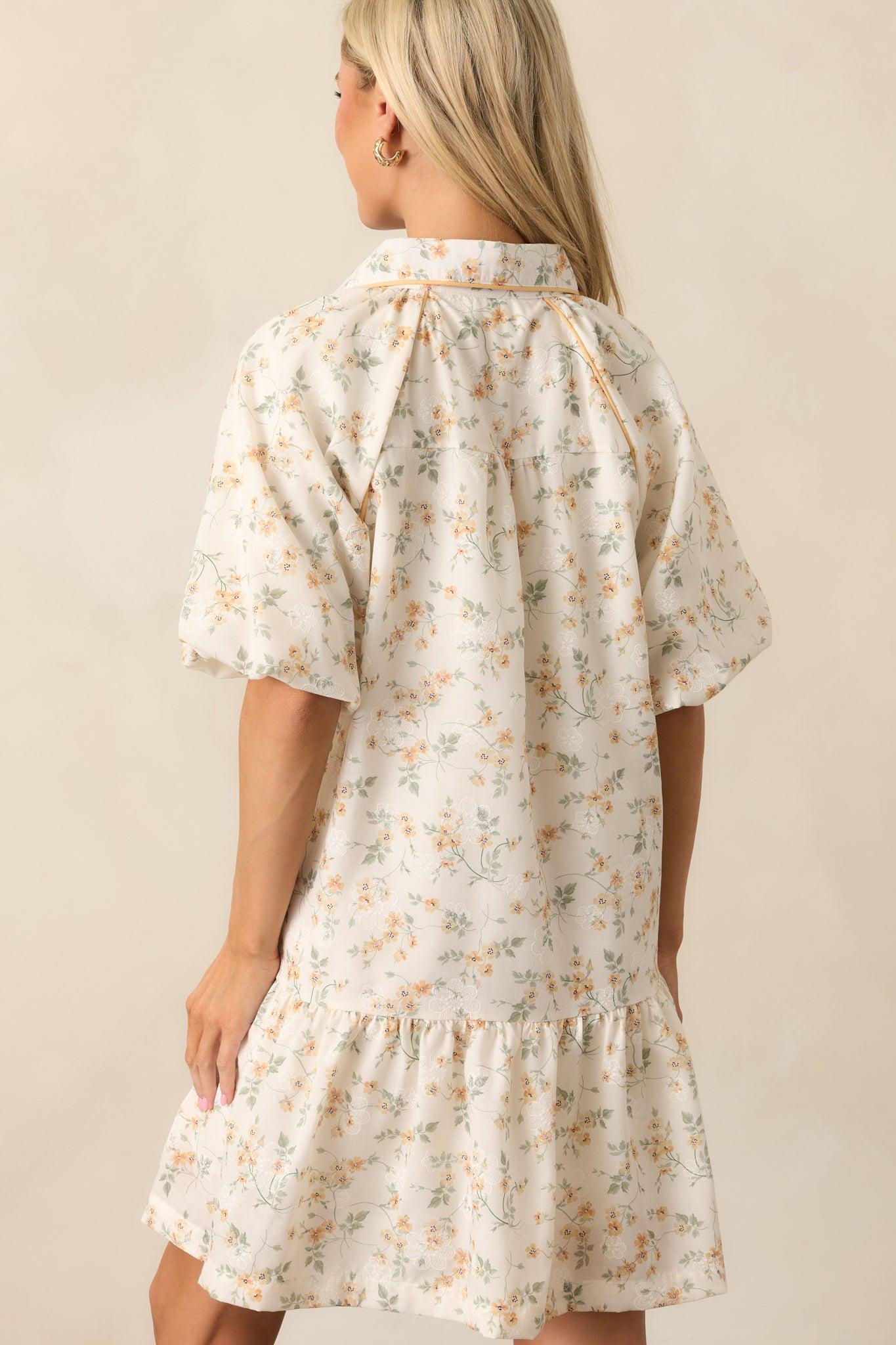Music Festival Yellow Floral Button Front Mini Dress Product Image