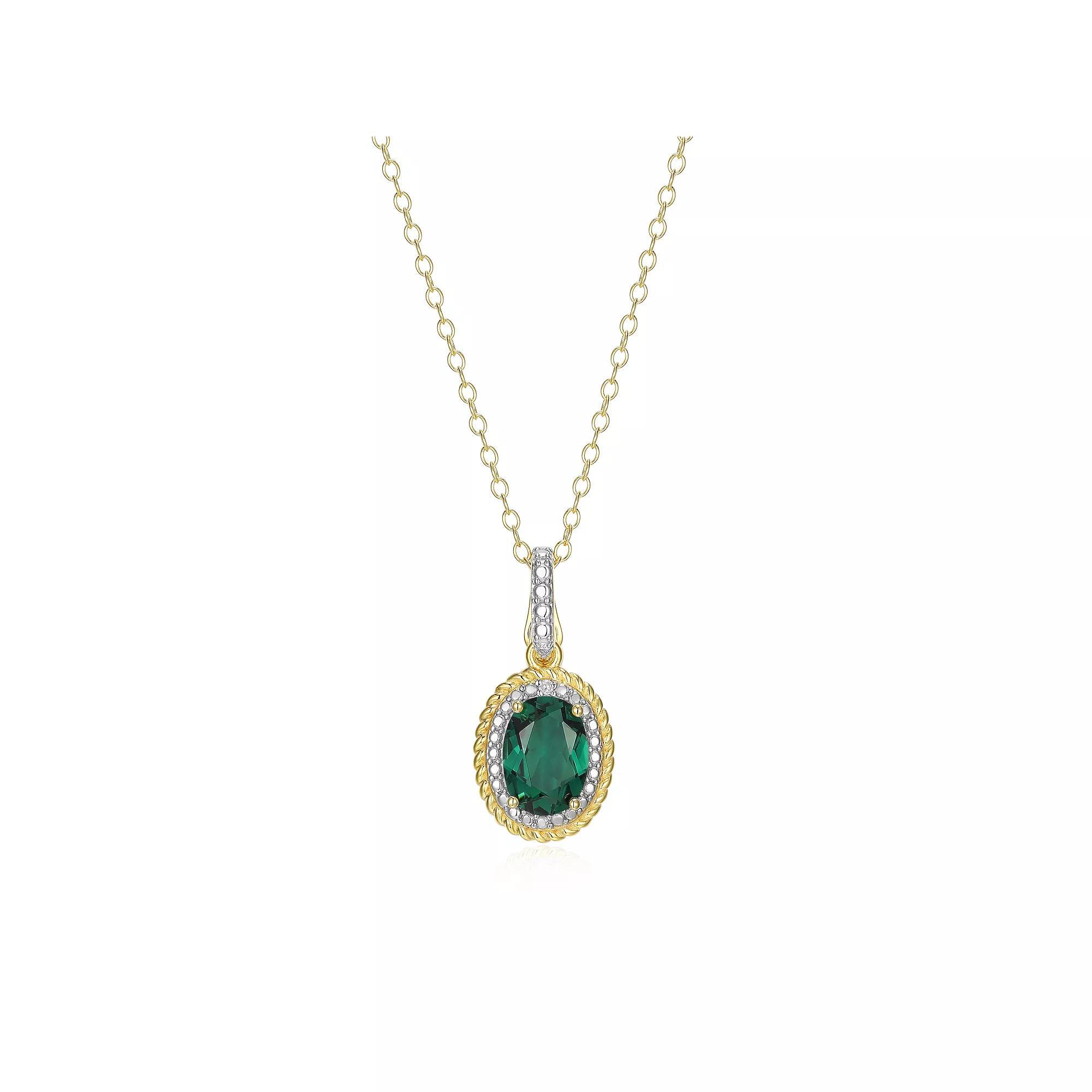 18k Gold Over Silver Gemstone & Diamond Accent Halo Pendant Necklace, Women's, Size: 18", May Gen Green Quartz Product Image