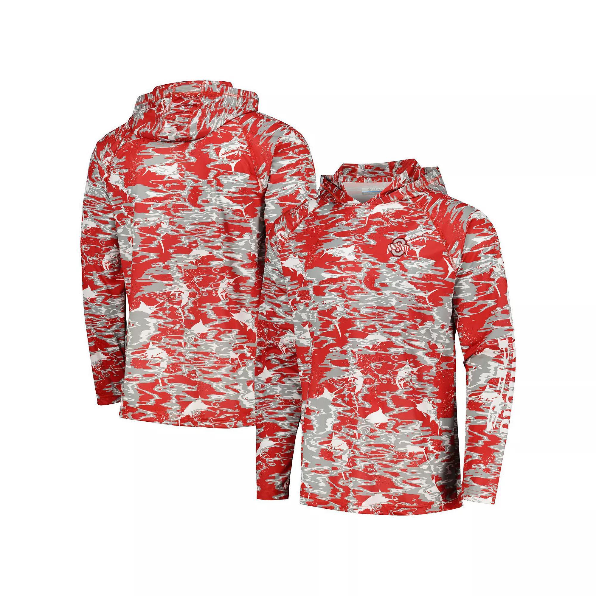 Men's Columbia  Scarlet Ohio State Buckeyes PFG Terminal Tackle Omni-Shade Rippled Long Sleeve Hooded T-Shirt, Size: Medium, Red Product Image