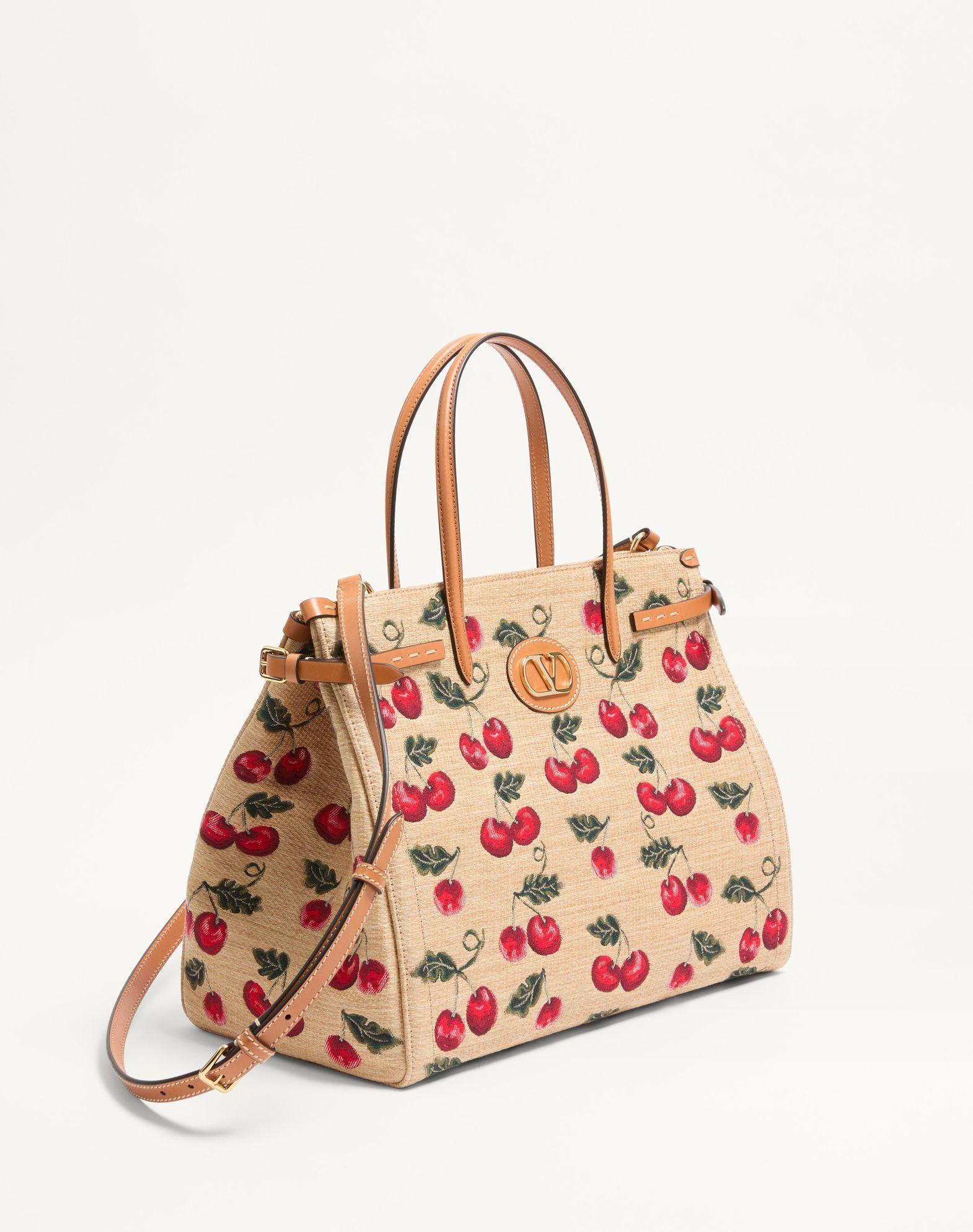 Valentino Garavani Antibes Medium Shopping Bag In Jacquard Raffia With Cherryfic Motif Product Image