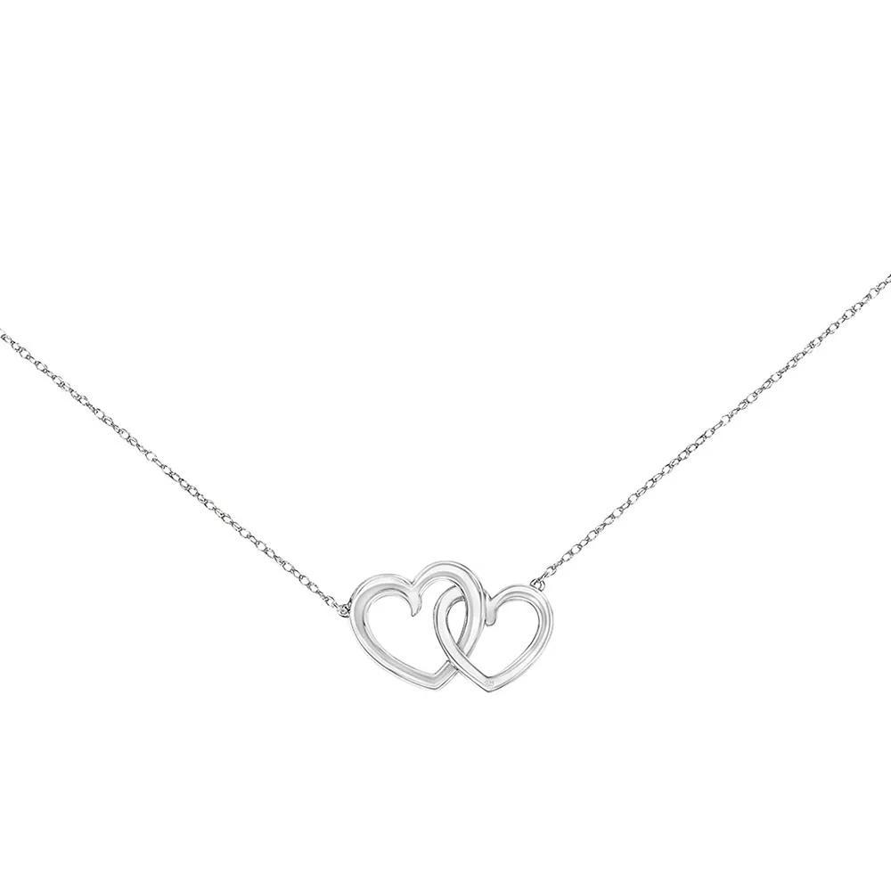 Sterling Silver Diamond-Accent Double Heart Necklace, Women's, Size: 17", Silver Tone Product Image