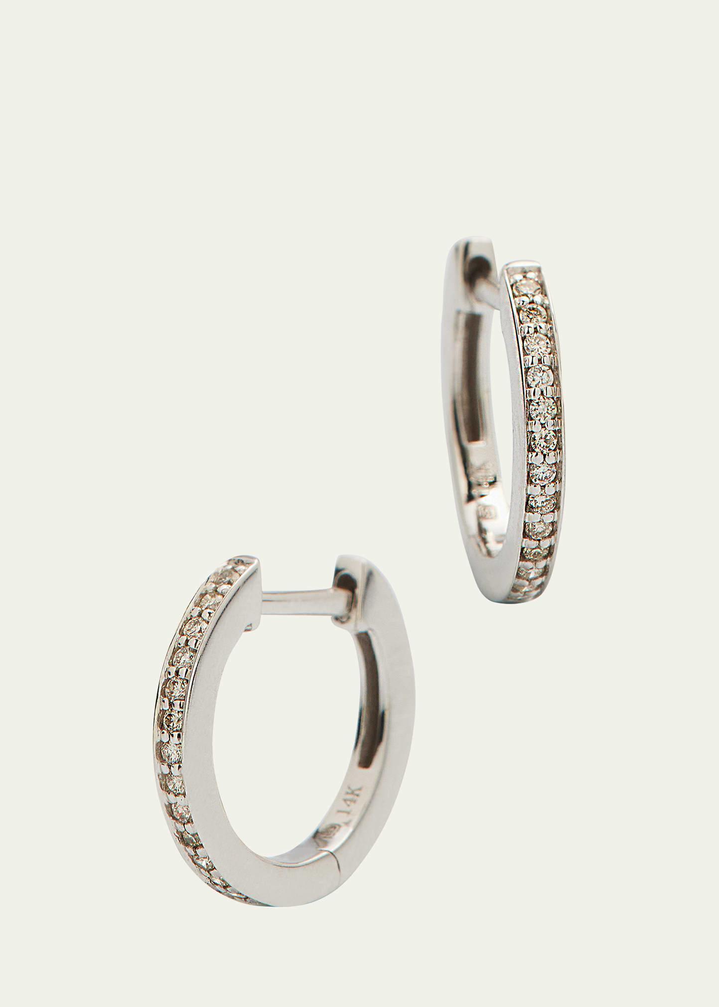 14k White Gold Diamond Huggie Hoop Earrings Product Image