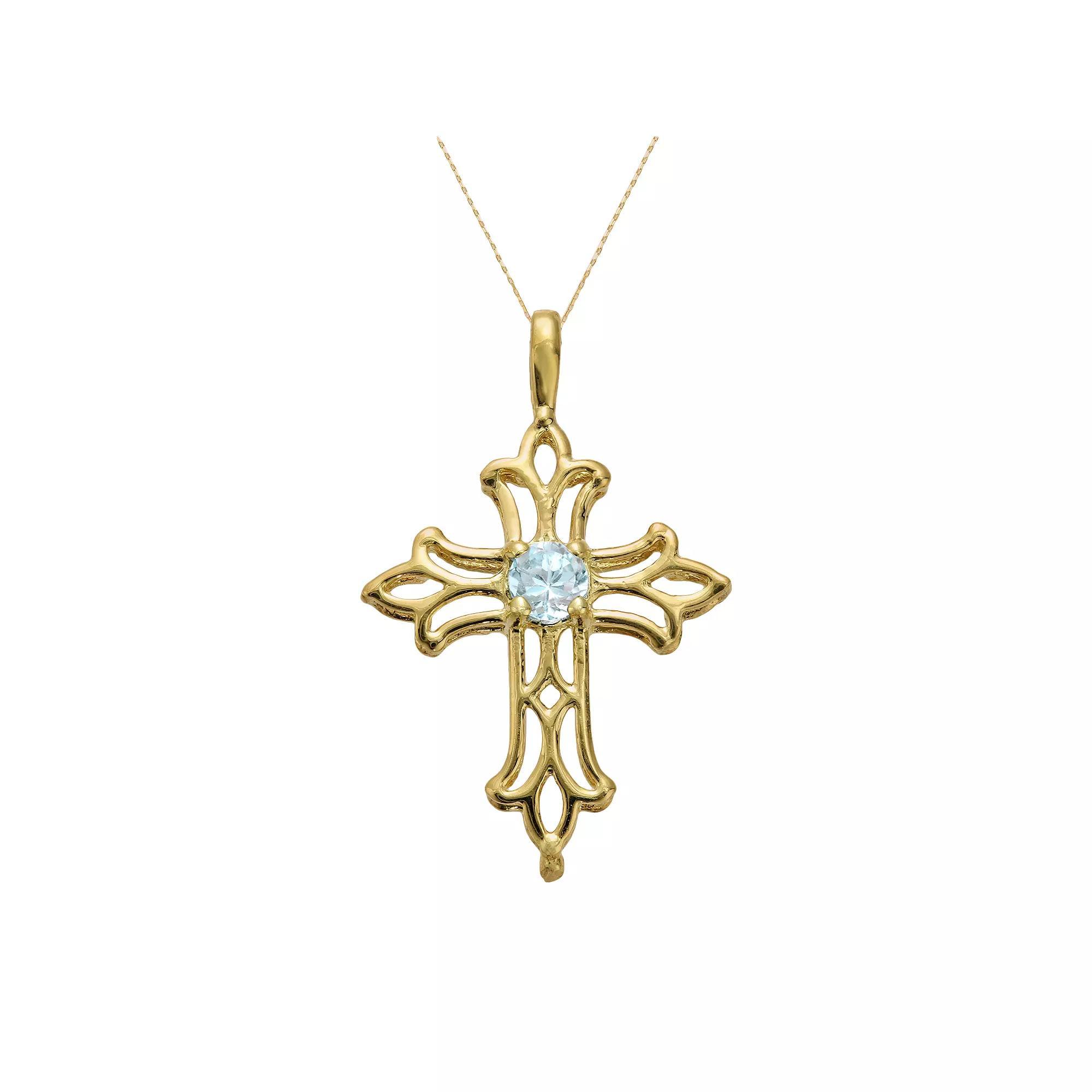 Gemminded 10k Gold White Topaz Filigree Cross Pendant, Women's, Size: 18" Product Image