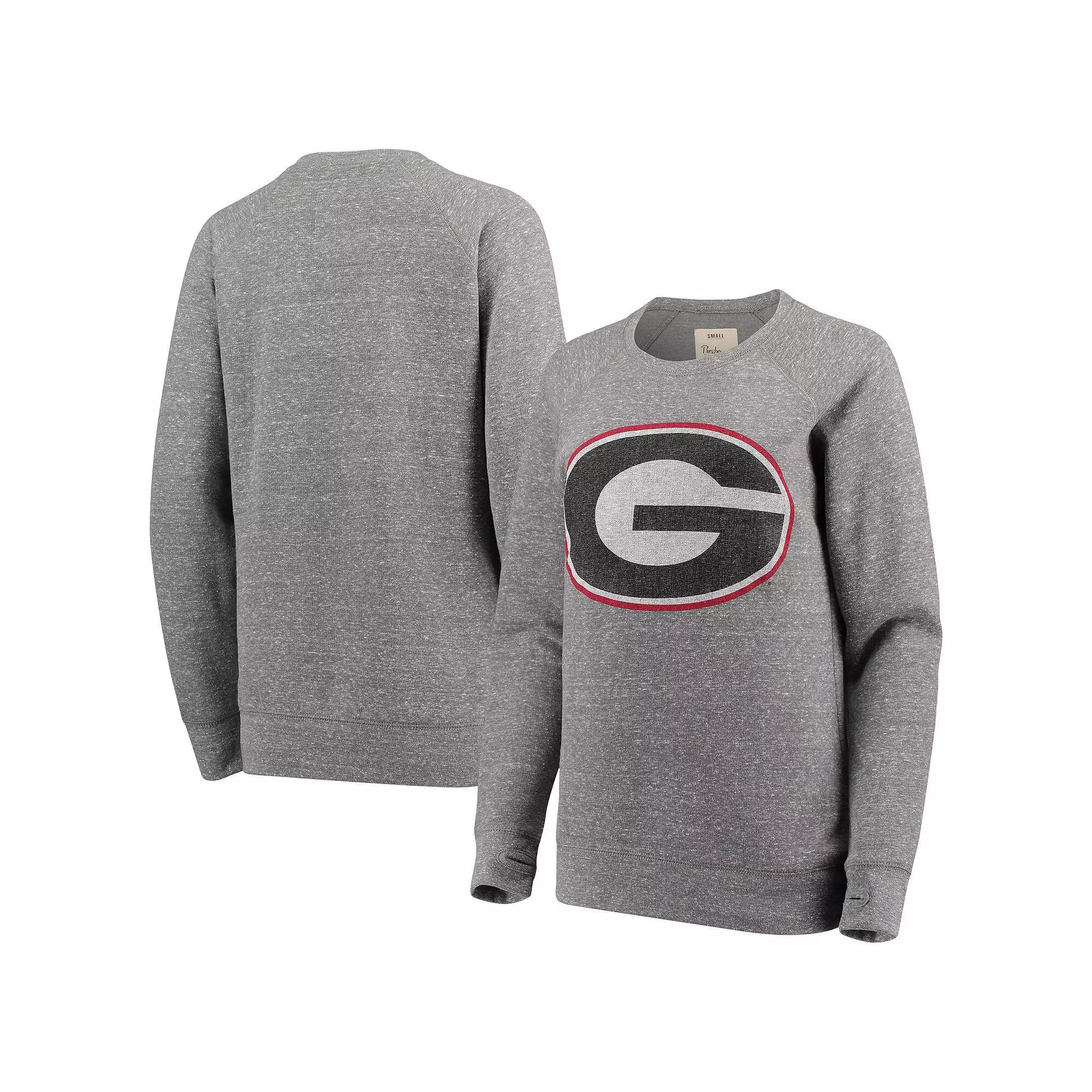 Women's Pressbox Heathered Gray Georgia Bulldogs Big Team Logo Knobi Fleece Tri-Blend Crew Neck Sweatshirt, Size: Medium, Grey Product Image