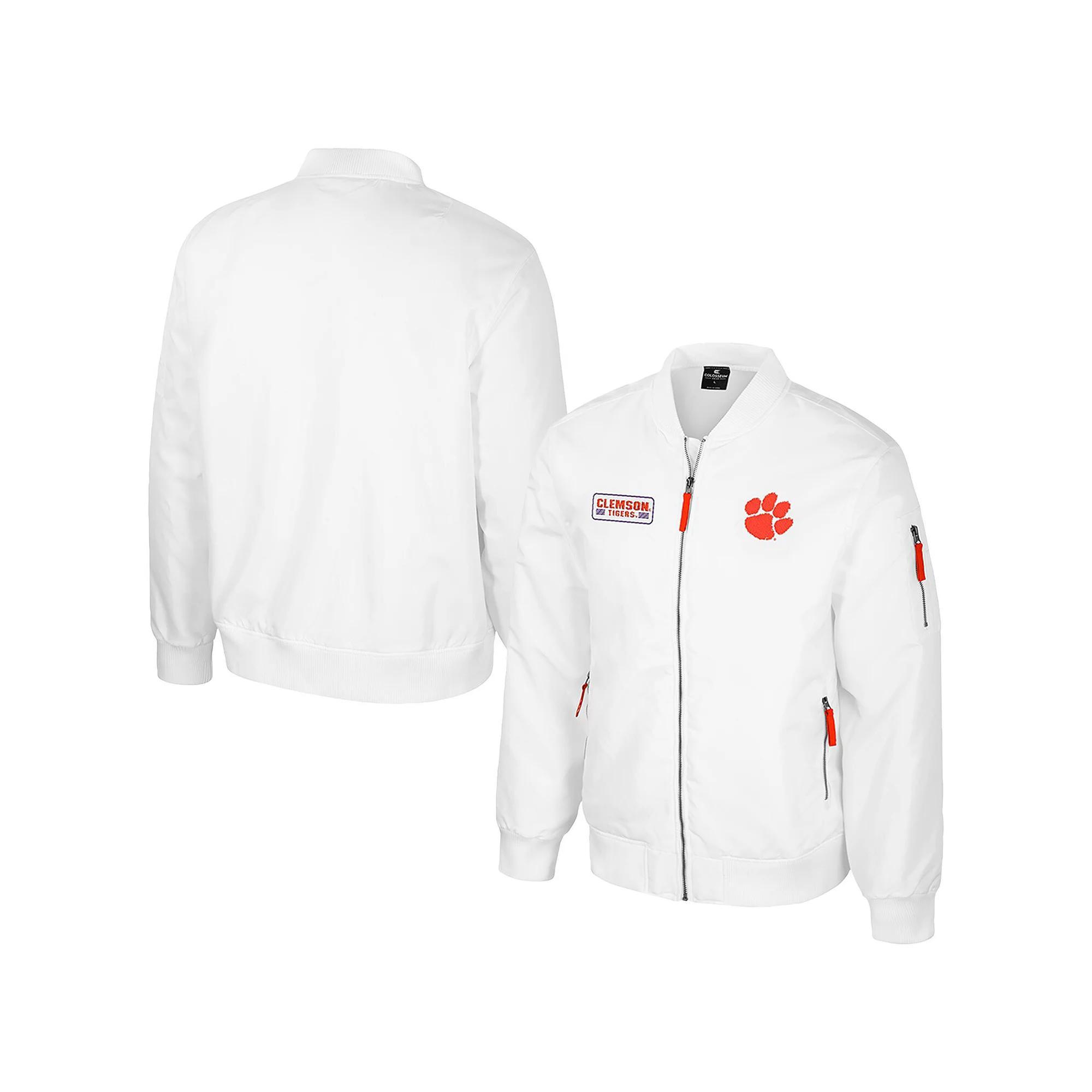 Men's Colosseum Clemson Tigers White Rabbit Full-Zip Bomber Jacket, Size: XL Product Image