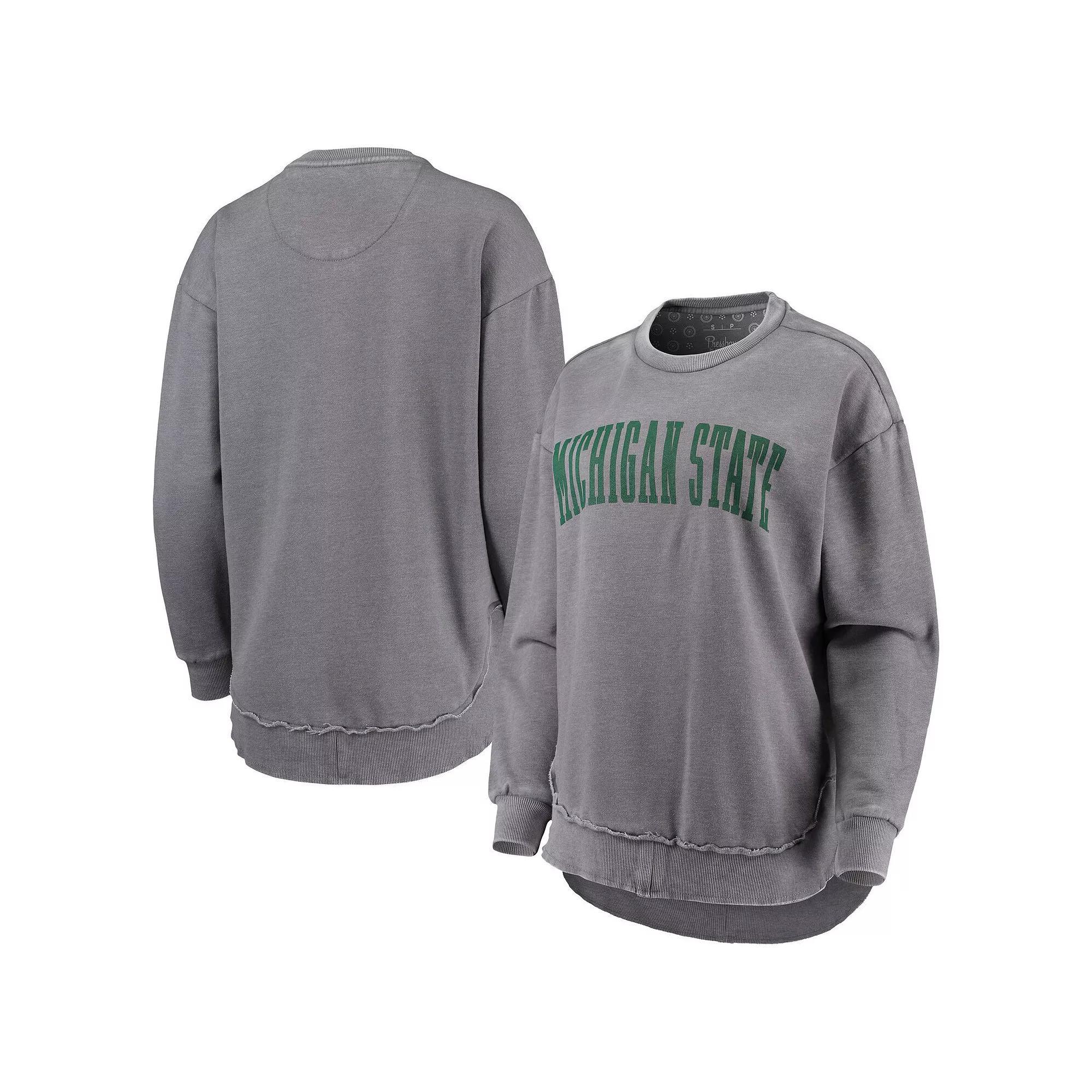Women's Pressbox Heathered Gray Michigan State Spartans Vintage Wash Pullover Sweatshirt, Size: Large, Grey Product Image
