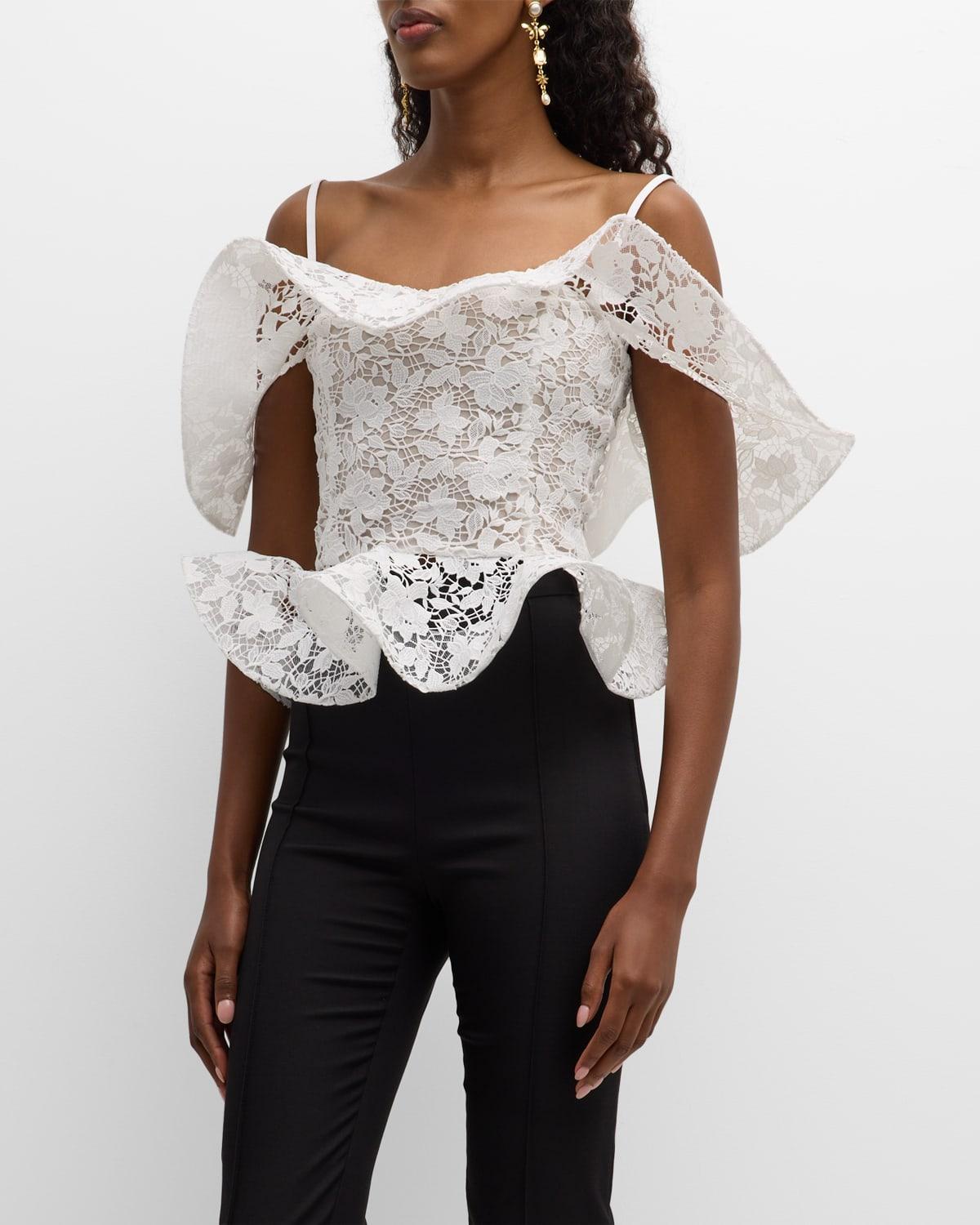 Gardenia Guipure Ruffle Peplum  Blouse Product Image