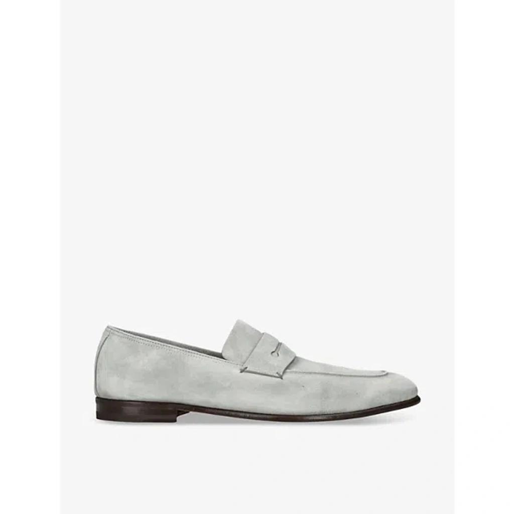 ZEGNA Mens L'asola Suede Penny Loafers Grey In Grey Mélange Product Image