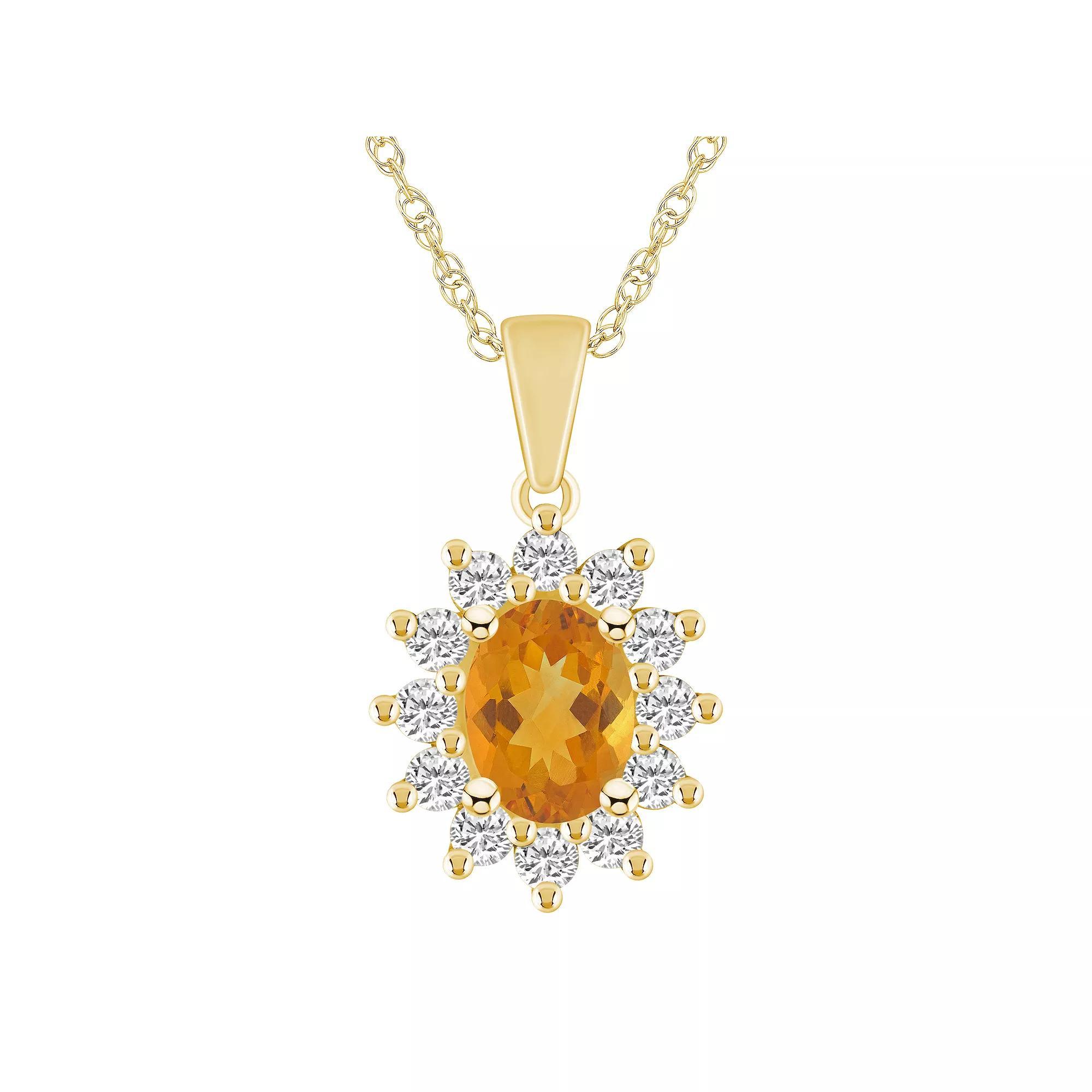 Alyson Layne 14k Gold Oval Citrine & 5/8 Carat T.W. Diamond Pendant Necklace, Women's, Size: 18" Product Image