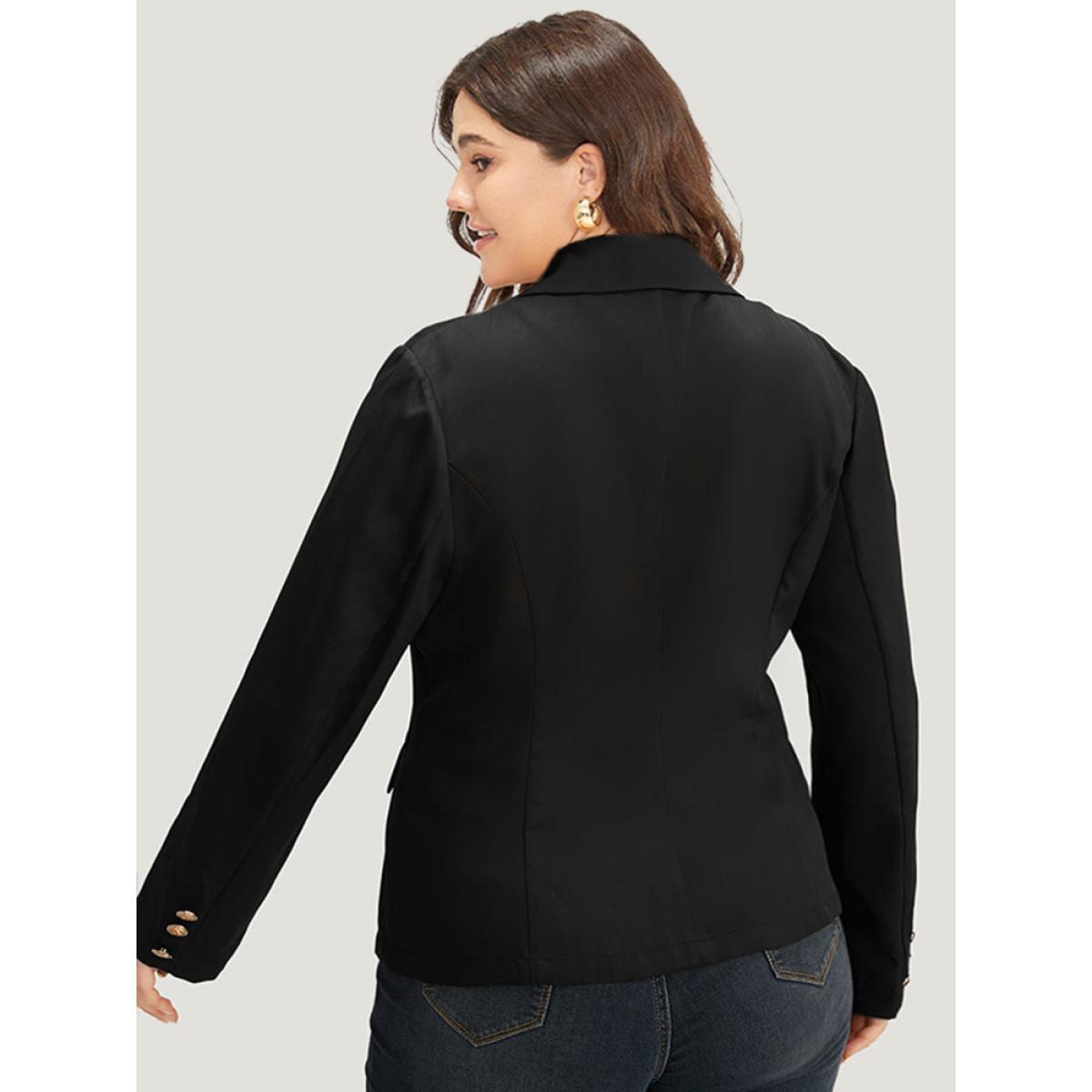 Plus Size Suit Collar Buckle Detail Pocket Blazer Black Women Work Plain Plain Sleeve Long Sleeve Suit Collar 30/6X Pocket Workwear Essentials Blazers BloomChic Product Image