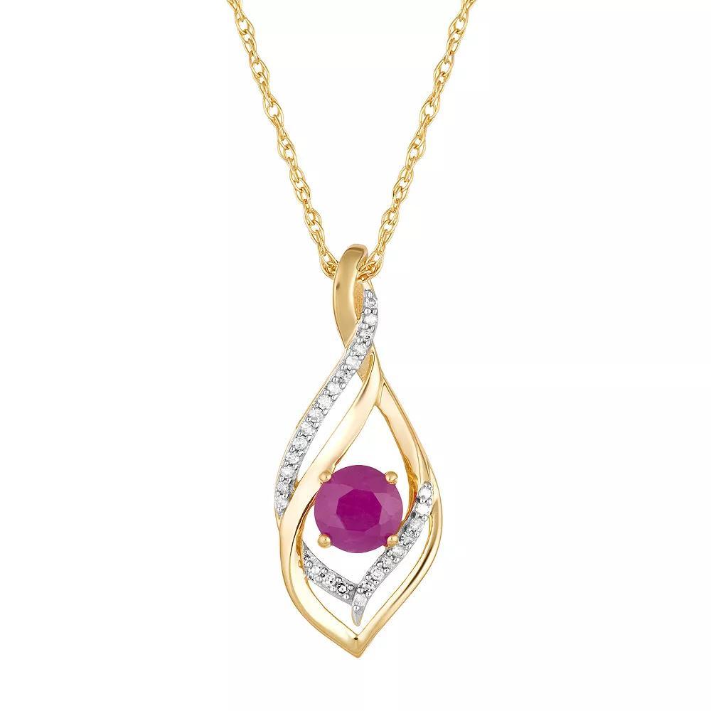 10k Gold Ruby & Diamond Accent Pendant Necklace, Women's, Size: 18" Product Image