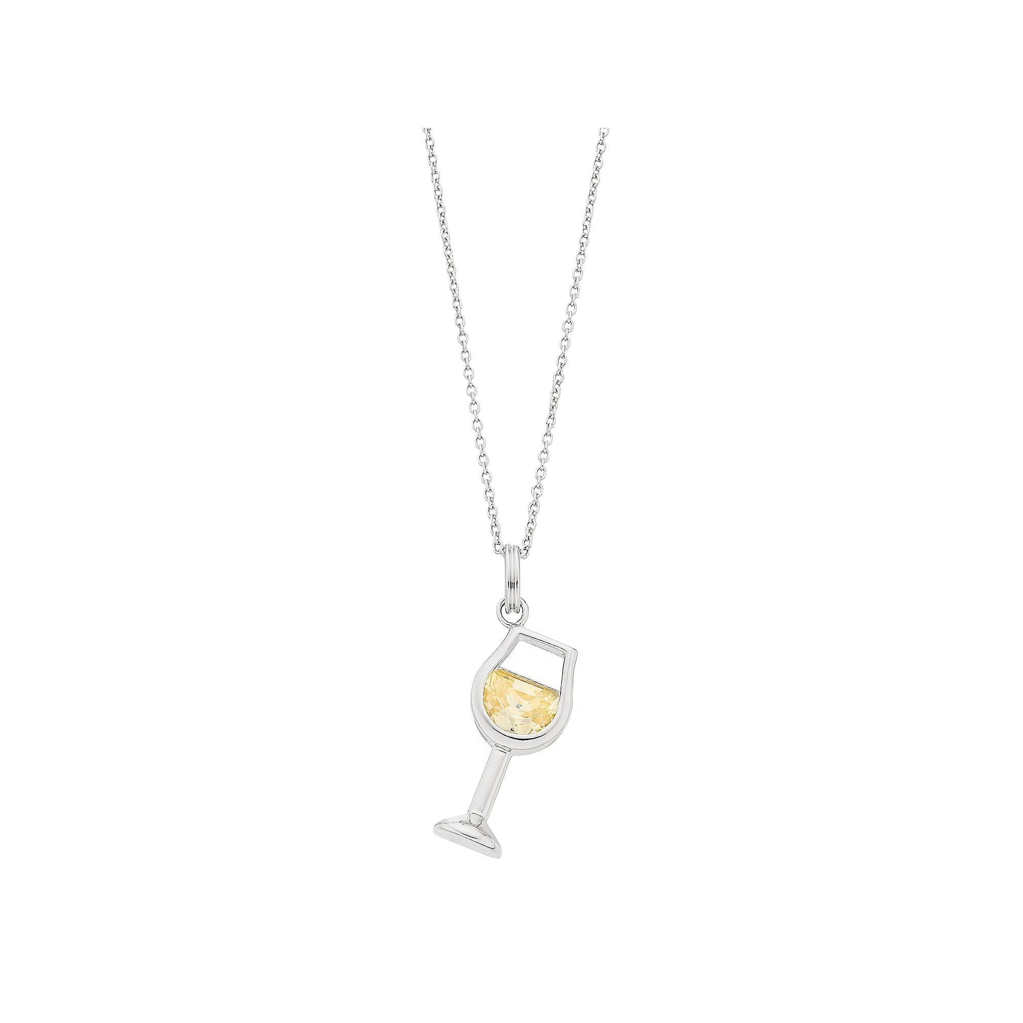 Sterling Silver Cubic Zirconia Wine Glass Pendant Necklace, Women's, Size: 18", White Product Image