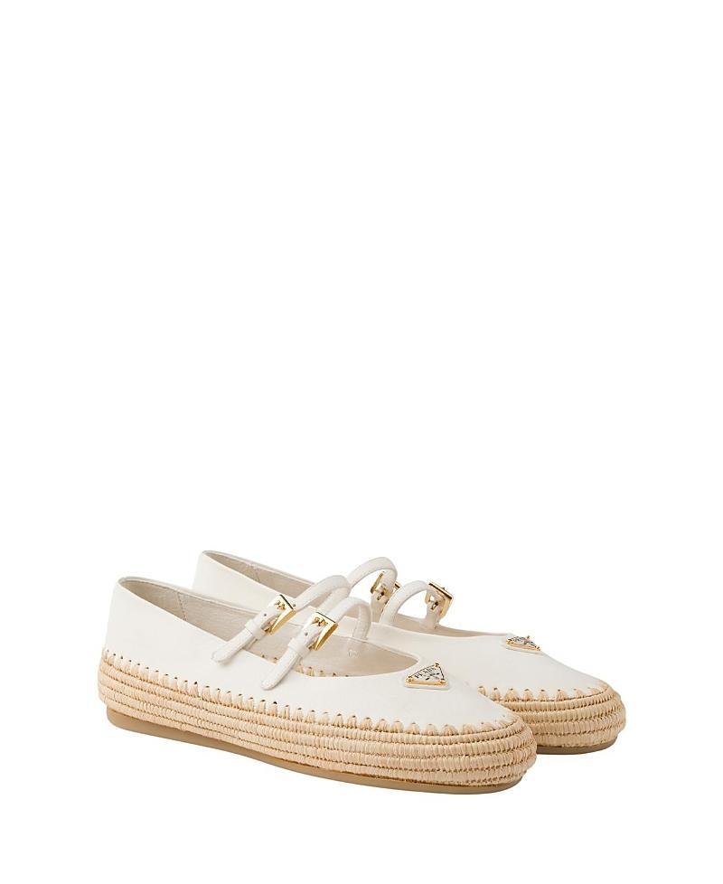 Prada Womens Nappa Leather and Raffia Ballerinas Product Image