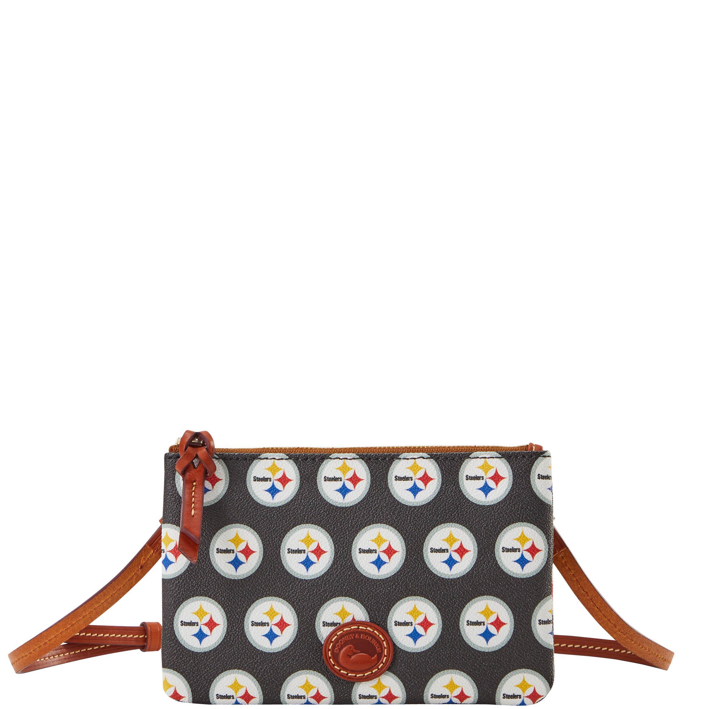 Dooney & Bourke Womens NFL Steelers Top Zip Crossbody Coated Cotton Shoulder Bag in Black Product Image