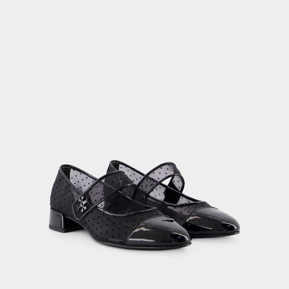 TORY BURCH Mary Jane Cap-toe Polka-dot Mesh Ballerina Flats In Black Product Image