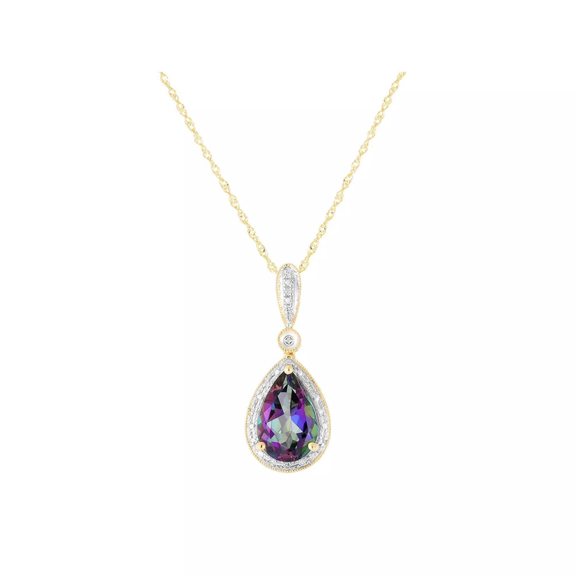 14K Gold Mystic Topaz & Diamond Accent Pendant, Women's, Size: 18" Product Image