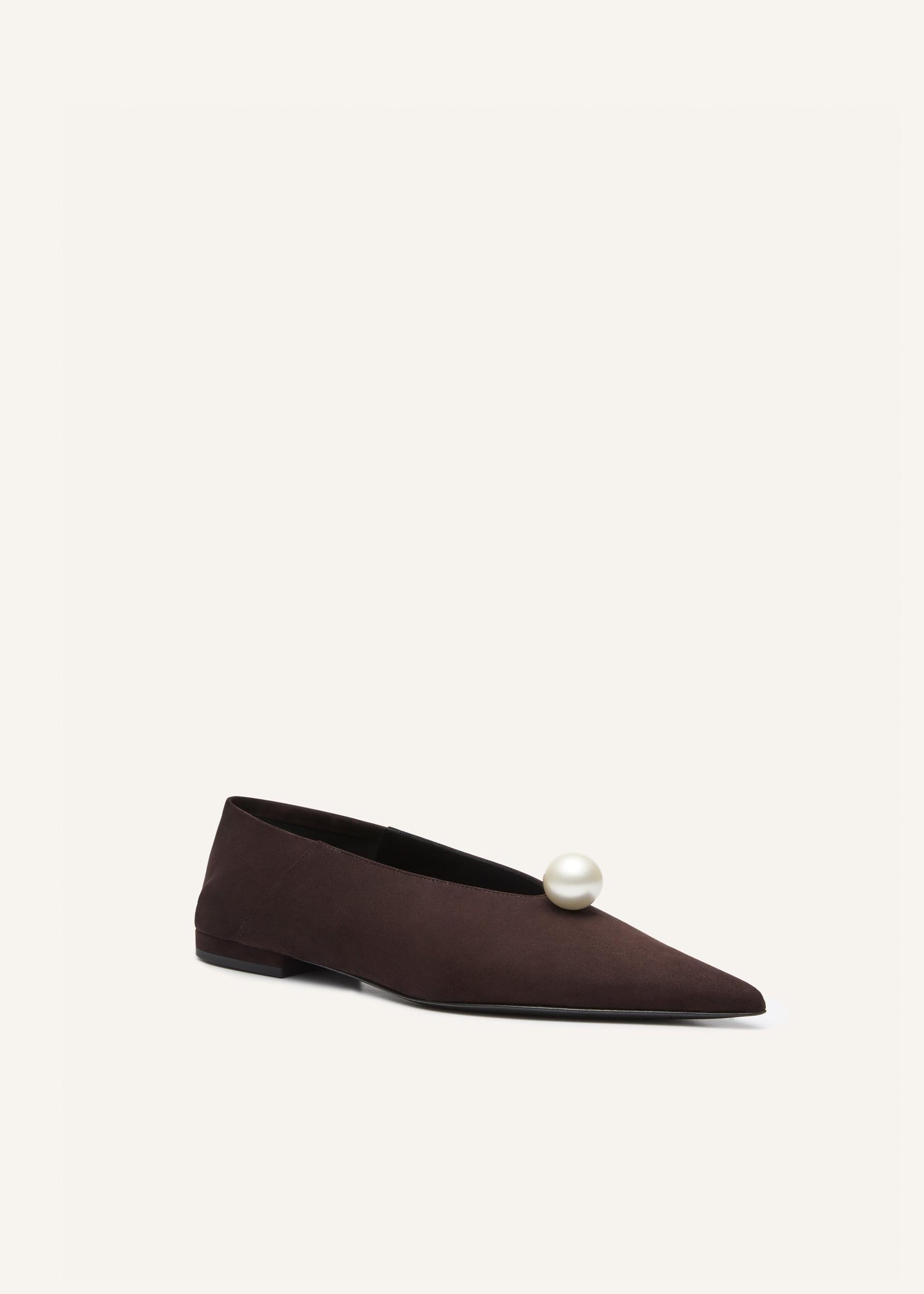 Pointed pearl foldable ballet flats in brown suede Product Image