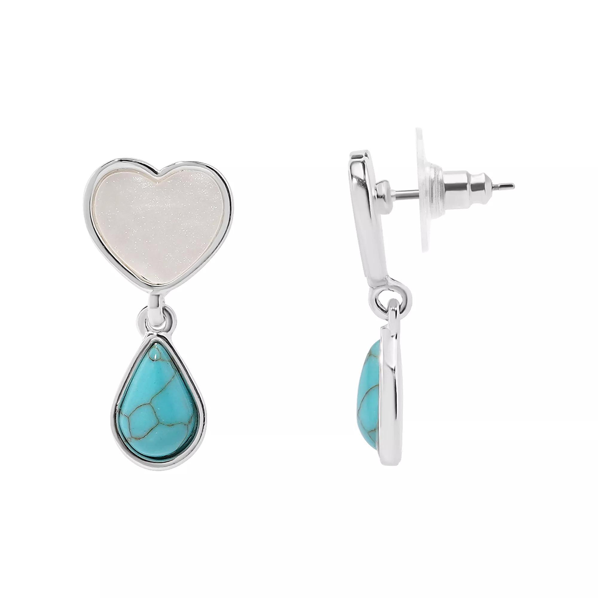 LC Lauren Conrad Sterling Silver White Heart & Simulated Turquoise Earrings, Women's, Blue Product Image