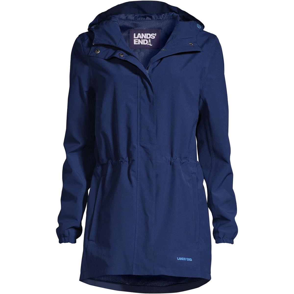 Womens Lands End Hooded Packable Raincoat Deep Blue Product Image