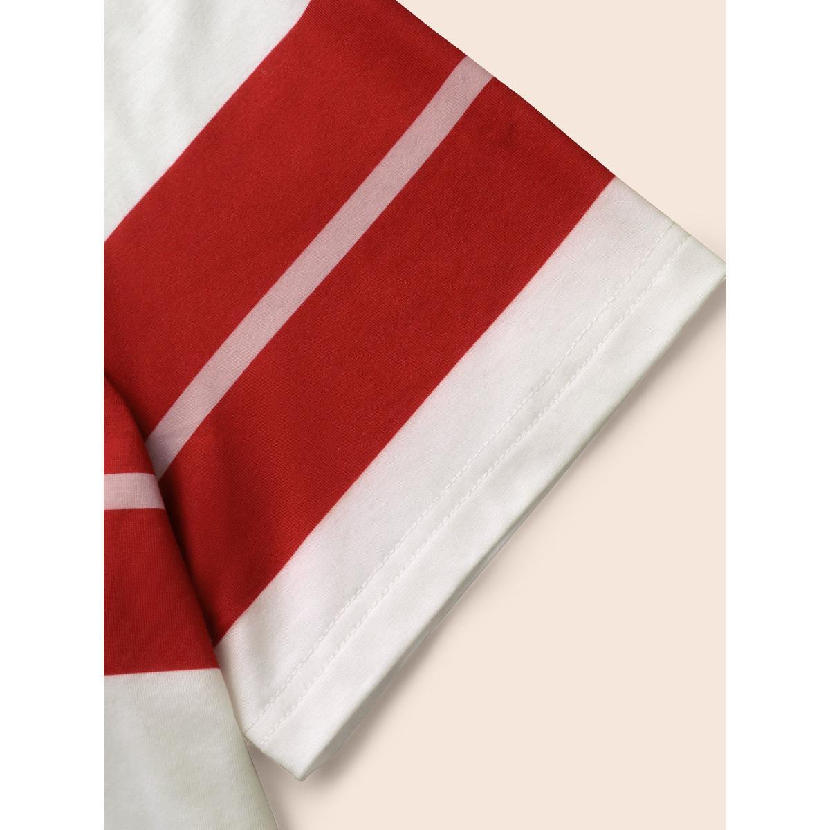 Plus Size Crew Neck Contrast Striped T-shirt Multicolor Women Casual Contrast Round Neck Everyday T-shirts BloomChic 12/L Product Image