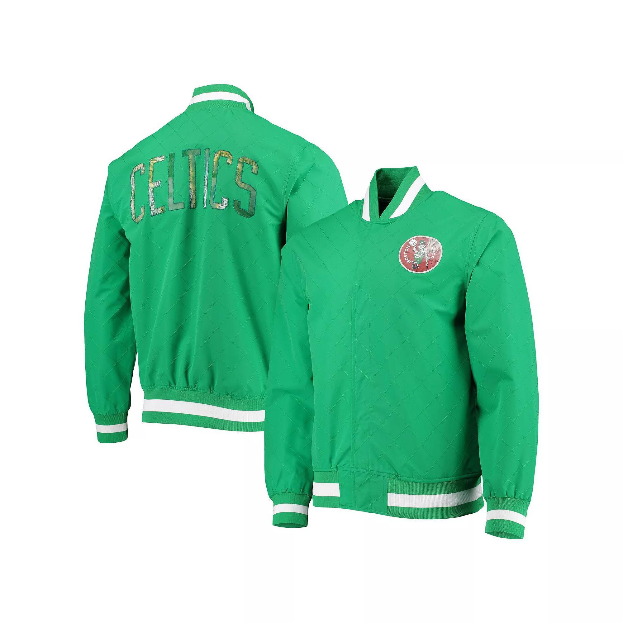 Men's Boston Celtics Kelly Green Mitchell & Ness Hardwood Classics 75th Anniversary Authentic Warmup Full-Snap Jacket, Size: Large Product Image