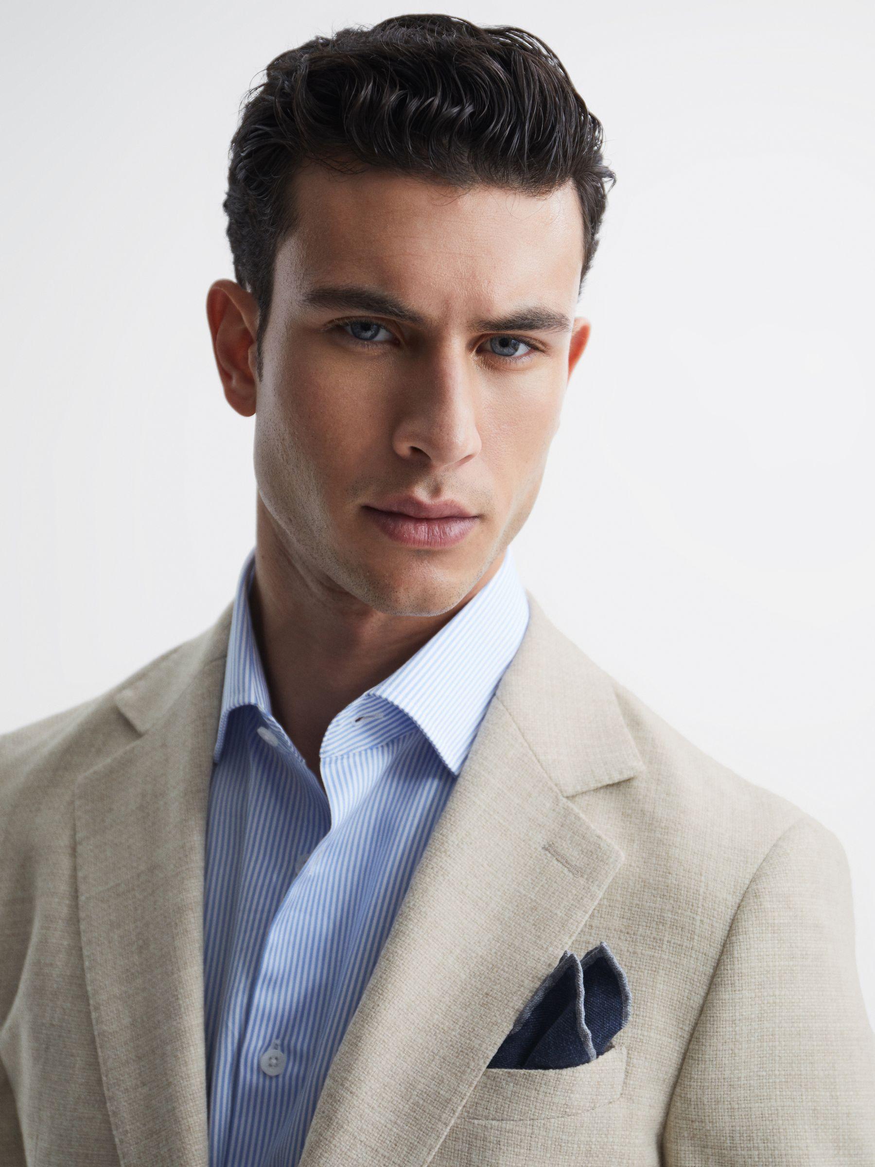 Slim Fit Textured Wool Blend Blazer in Oatmeal Product Image