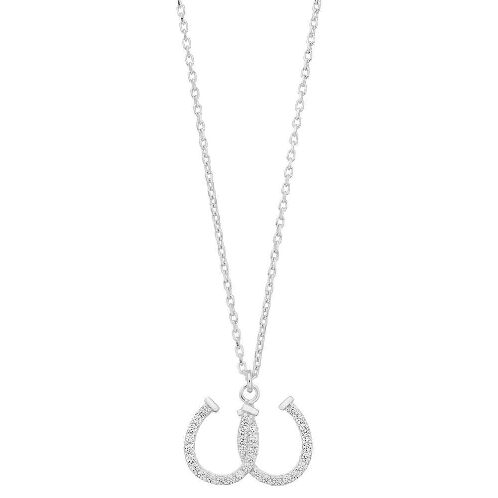 Sterling Silver Cubic Zirconia Double Horseshoe Pendant Necklace, Women's, Size: 18" Product Image