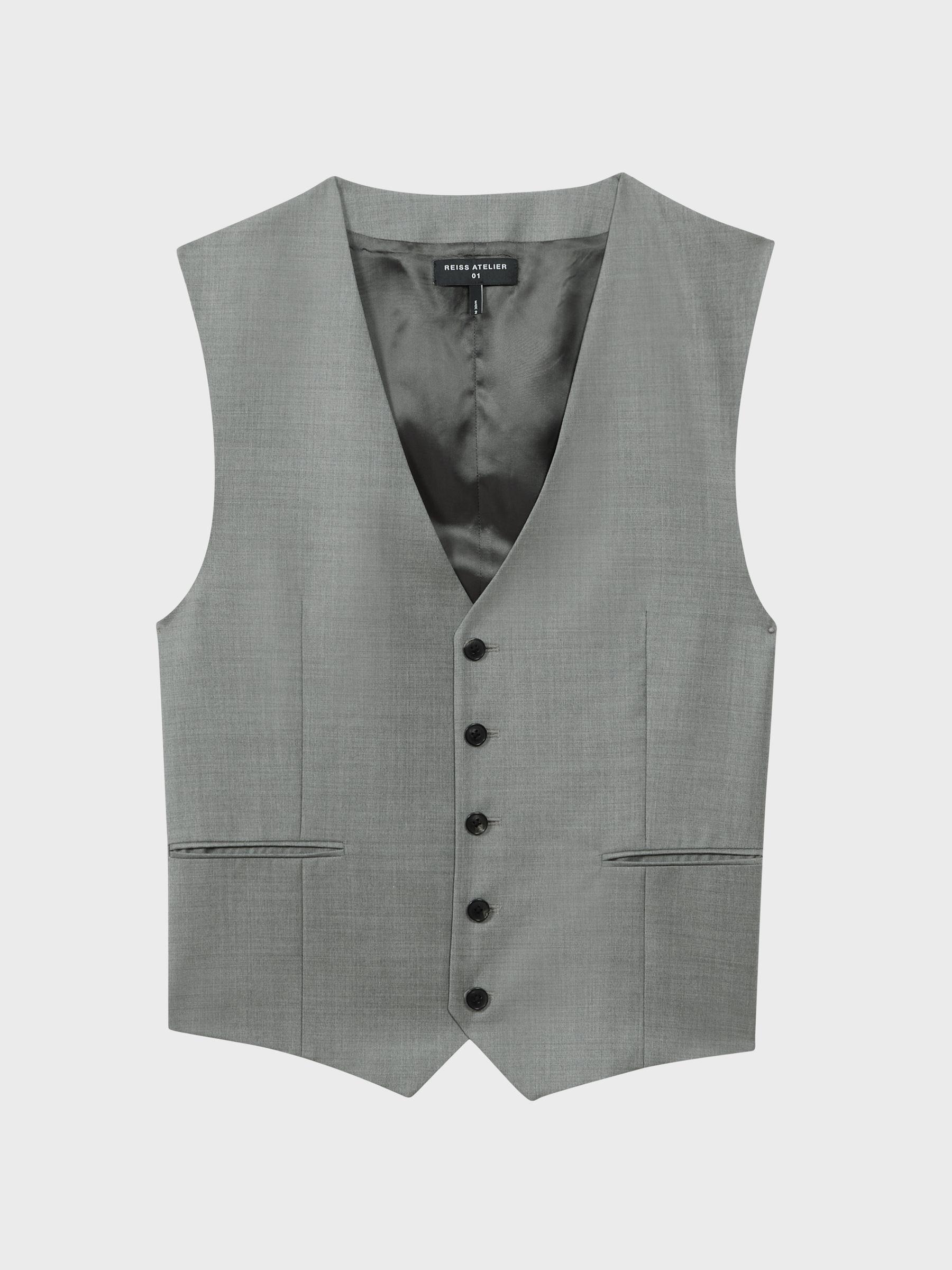 Atelier Wool Cashmere Single Breasted Waistcoat in Grey Melange Product Image