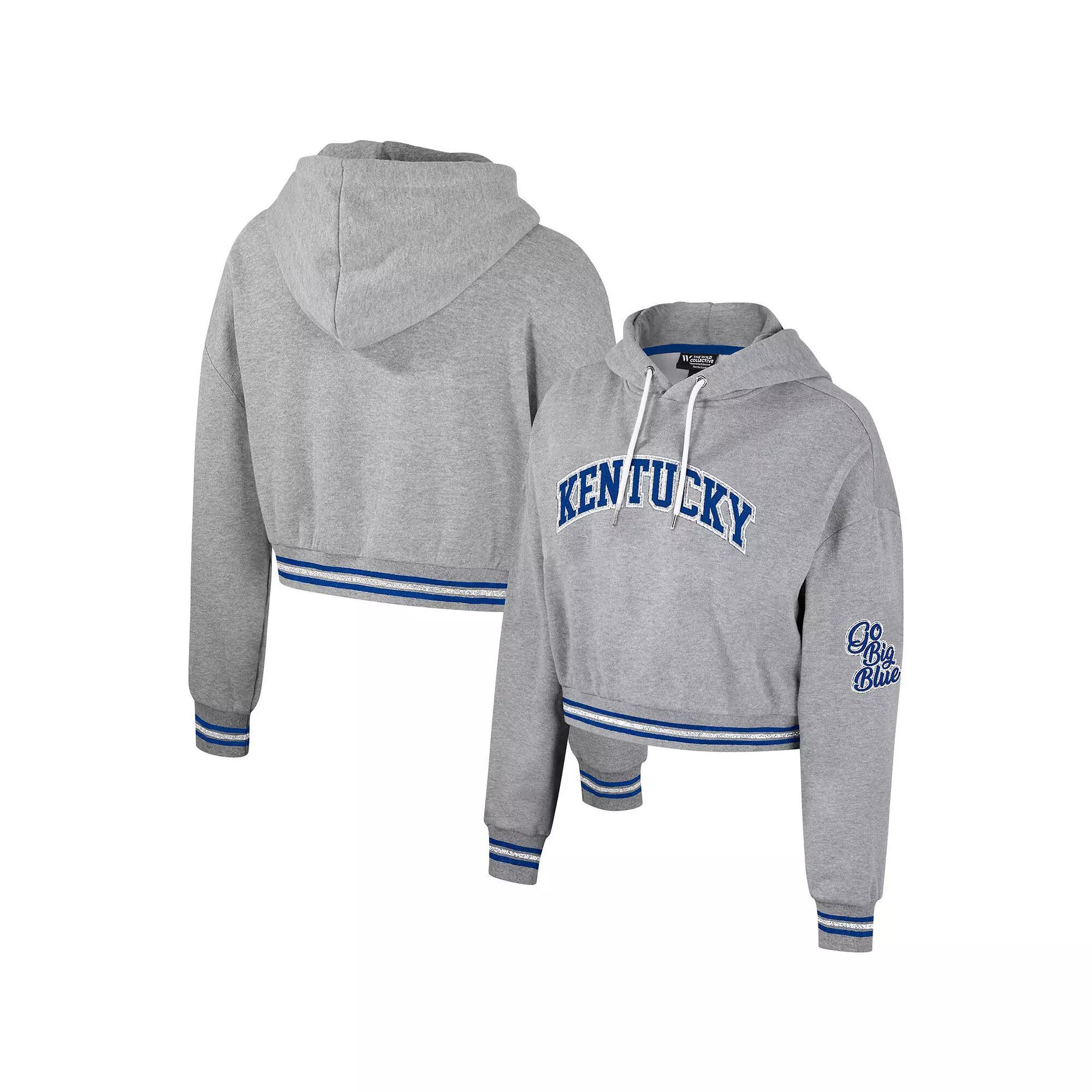 Women's The Wild Collective Heather Gray Kentucky Wildcats Cropped Shimmer Pullover Hoodie, Size: Large, Grey Product Image