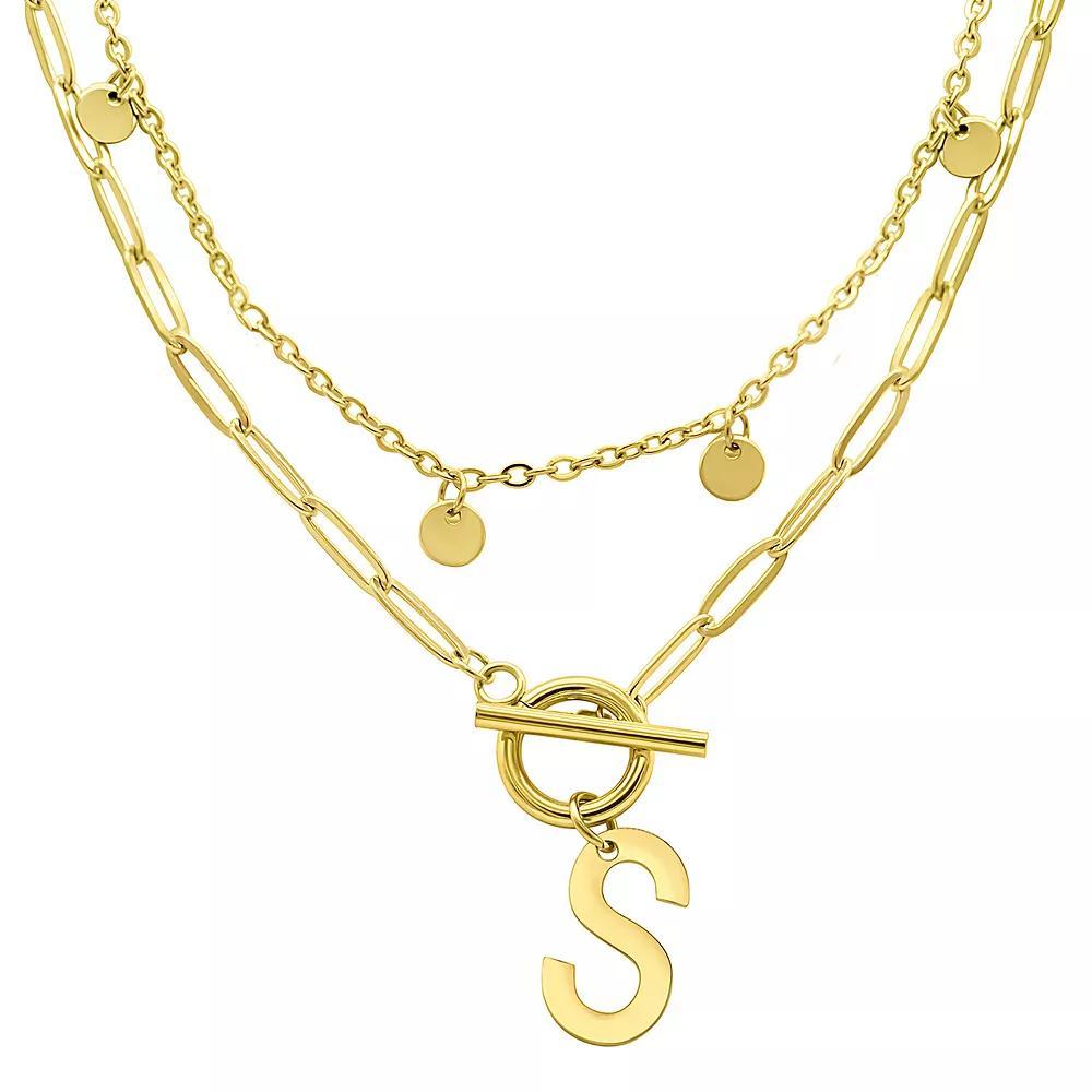 Adornia 14k Gold Plated Layered Initial Toggle Necklace, Women's, Size: 17-19" ADJ, B Product Image