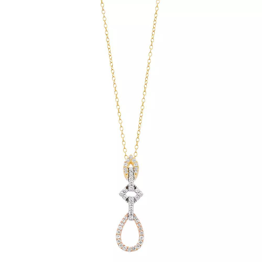 Tri-Tone Sterling Silver Lab-Created White Sapphire Drop Pendant Necklace, Women's, Size: 18" Product Image