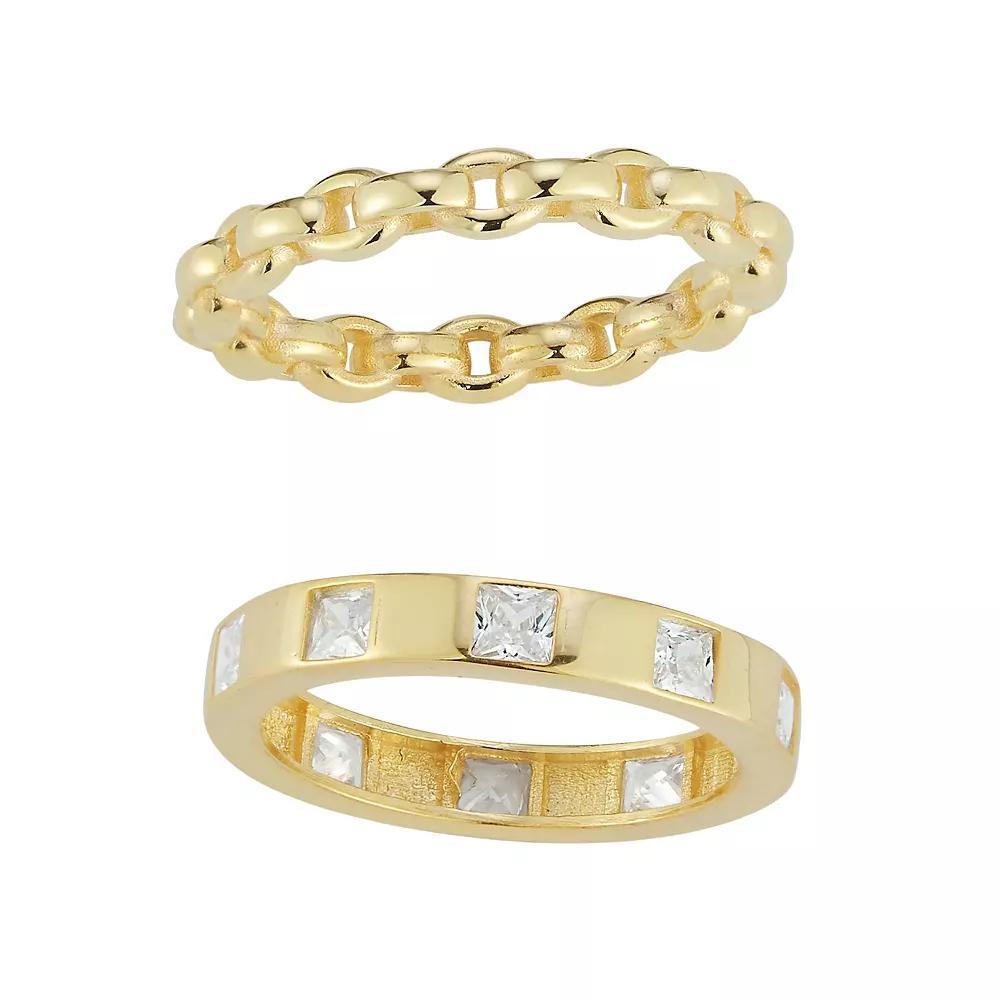 Sunkissed Sterling Cubic Zirconia Ring Duo Set, Women's, Size: 6, Gold Tone Product Image