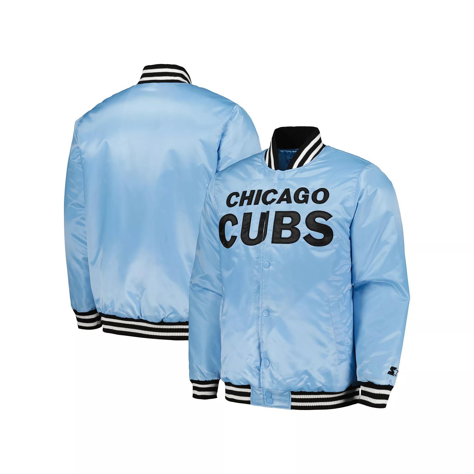 Men's Starter Light Blue Chicago Cubs Cross Bronx Fashion Satin Full-Snap Varsity Jacket, Size: XL Product Image