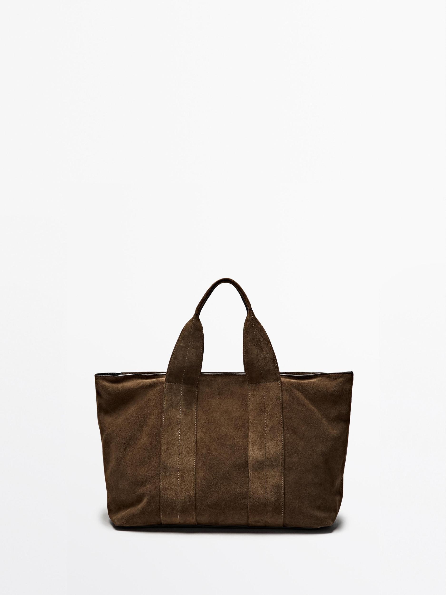 Split suede leather tote bag Product Image